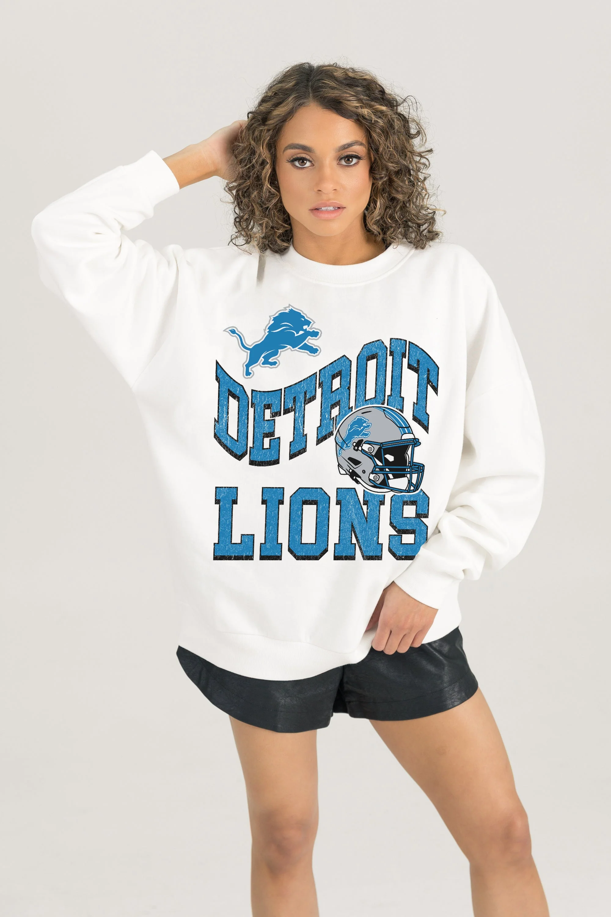 DETROIT LIONS HARD EARNED PREMIUM FLEECE CREWNECK PULLOVER