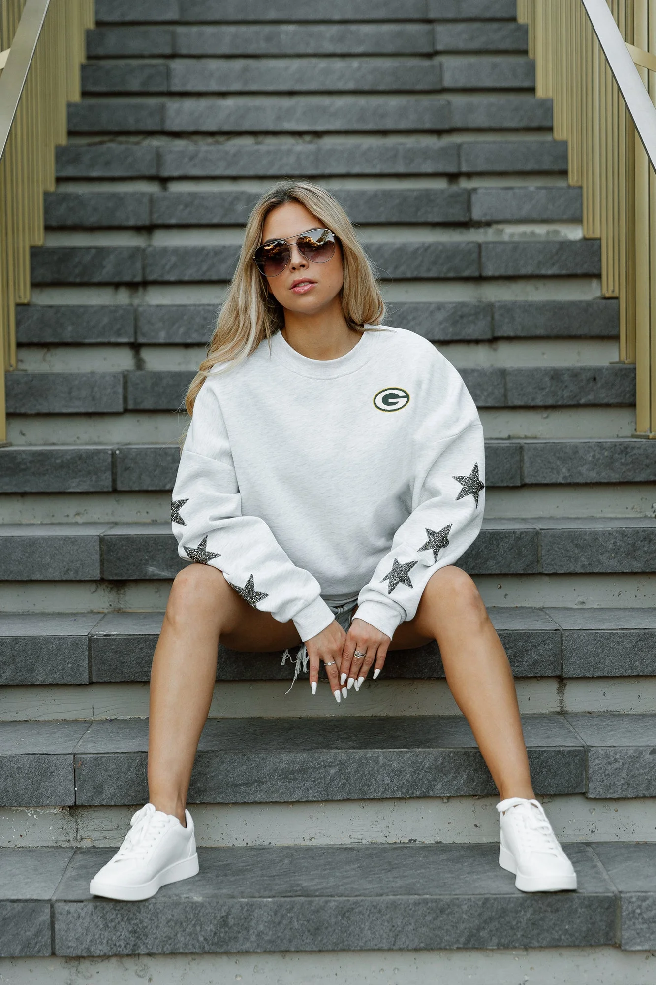 GREEN BAY PACKERS Radiant Energy Star-Sleeve Crewneck Pullover