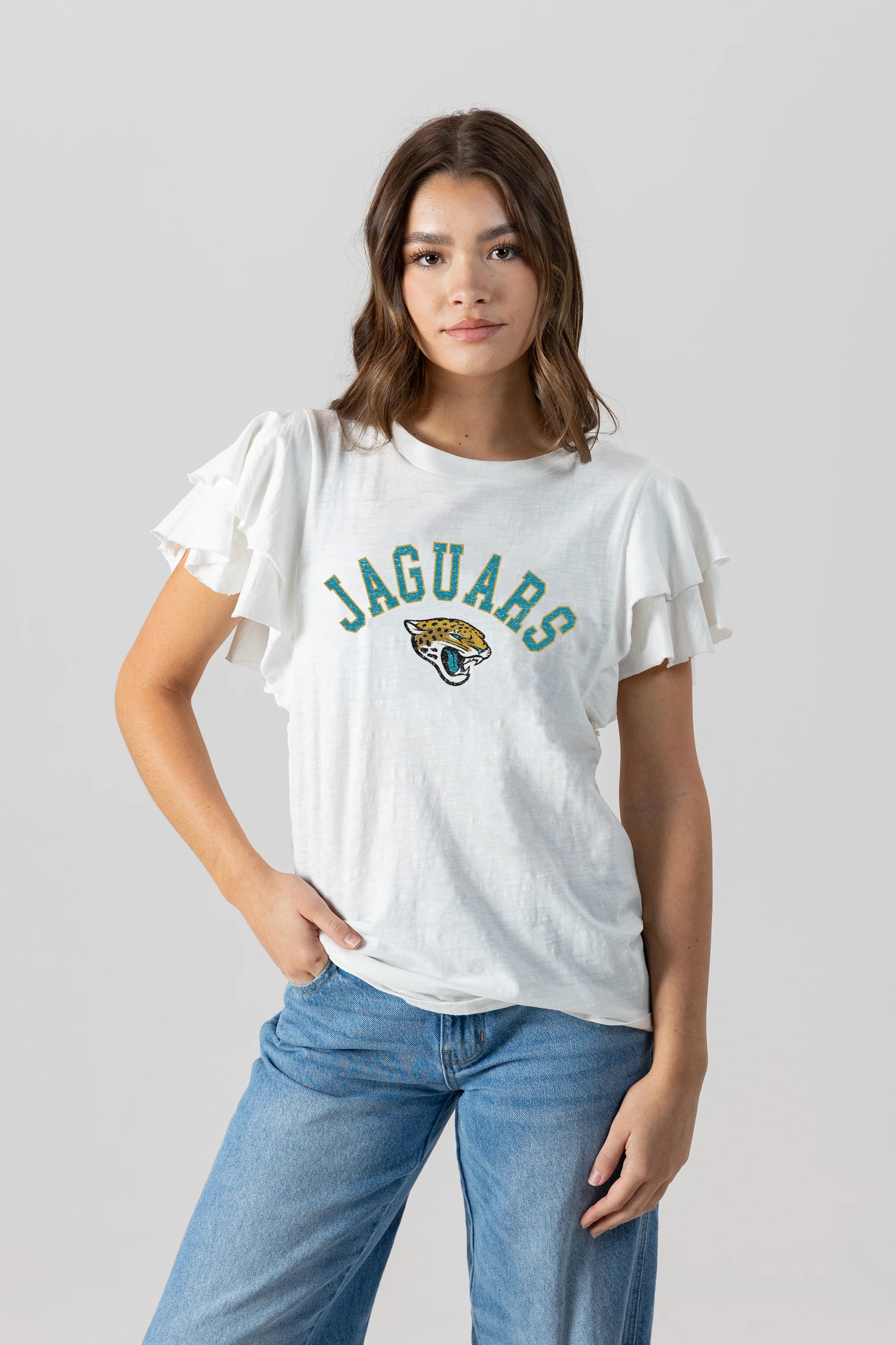 JACKSONVILLE JAGUARS Valkyrie Ruffle-Sleeve Knit Top
