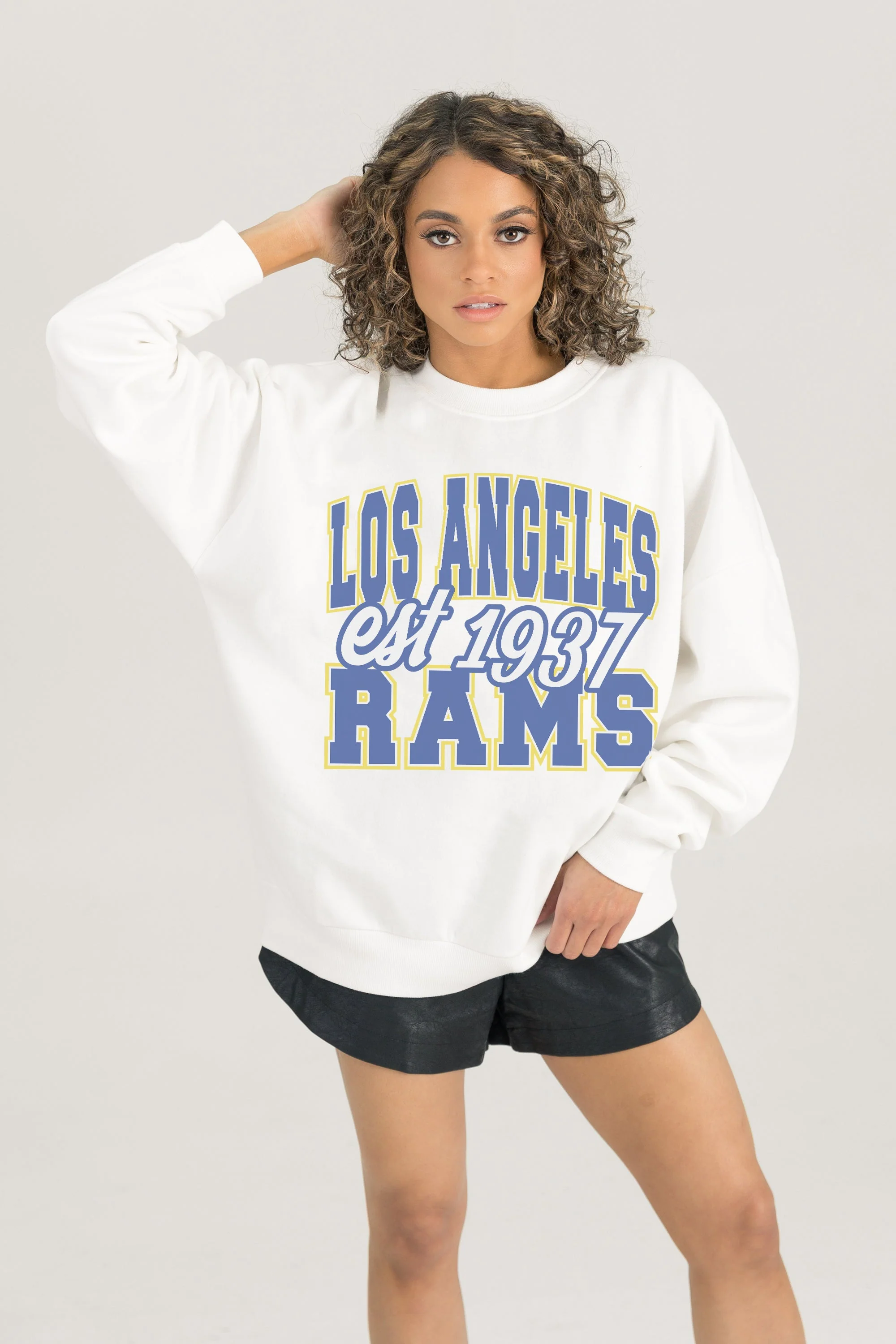 LOS ANGELES RAMS FADED FORMATION PREMIUM FLEECE CREWNECK PULLOVER