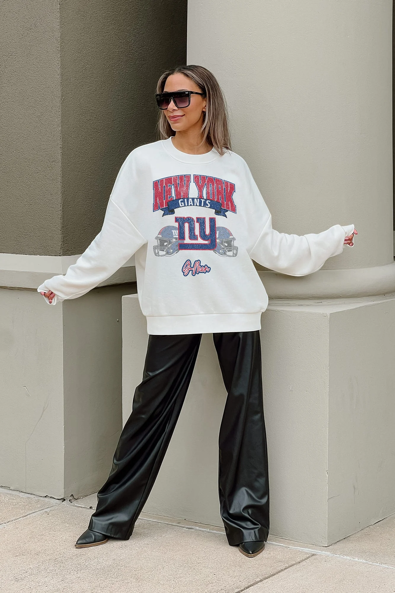 NEW YORK GIANTS Passing Time Fleece Crewneck Pullover