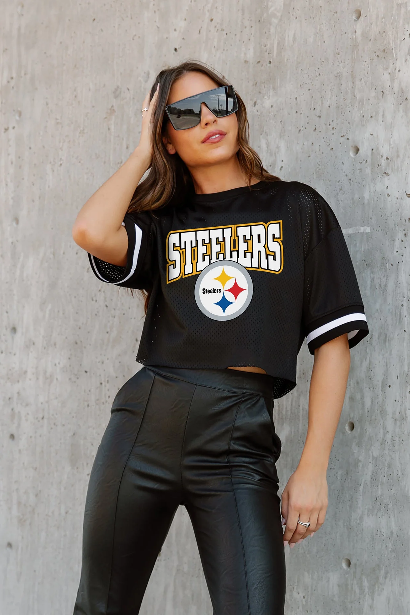PITTSBURGH STEELERS Automatic Down Lightweight Striped Sleeve Top