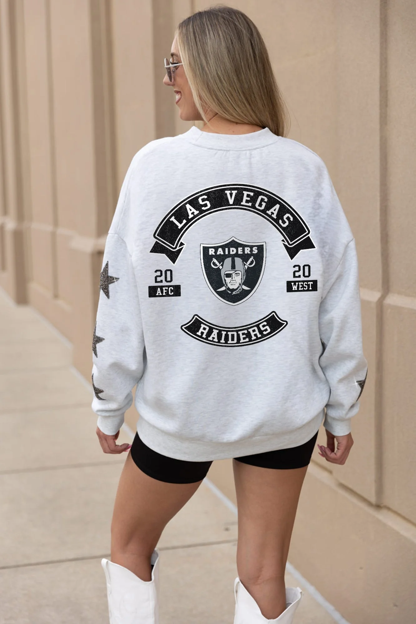 LAS VEGAS RAIDERS Ready For It Star-Sleeve Crewneck Pullover