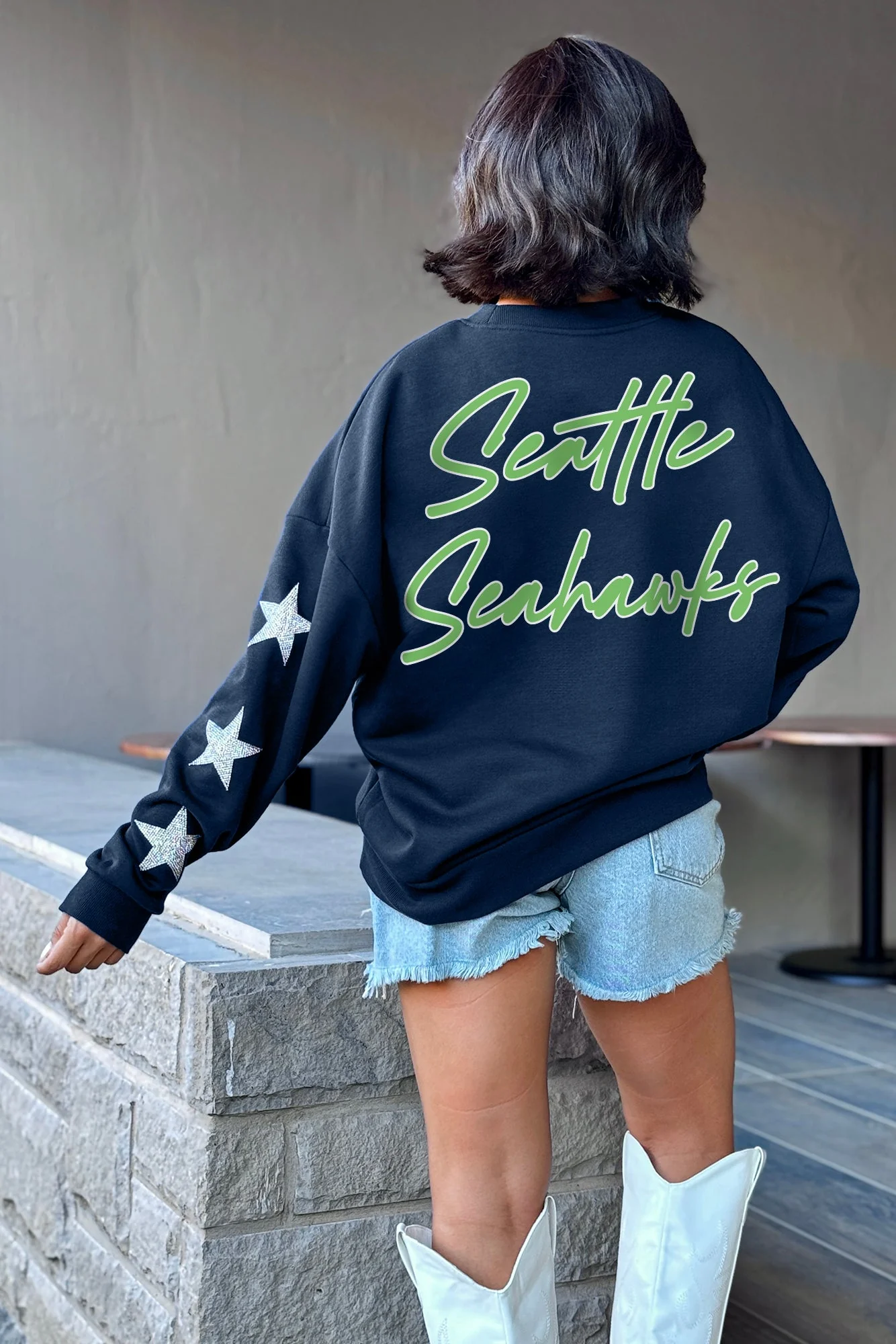 SEATTLE SEAHAWKS Radiant Energy Star-Sleeve Crewneck Pullover