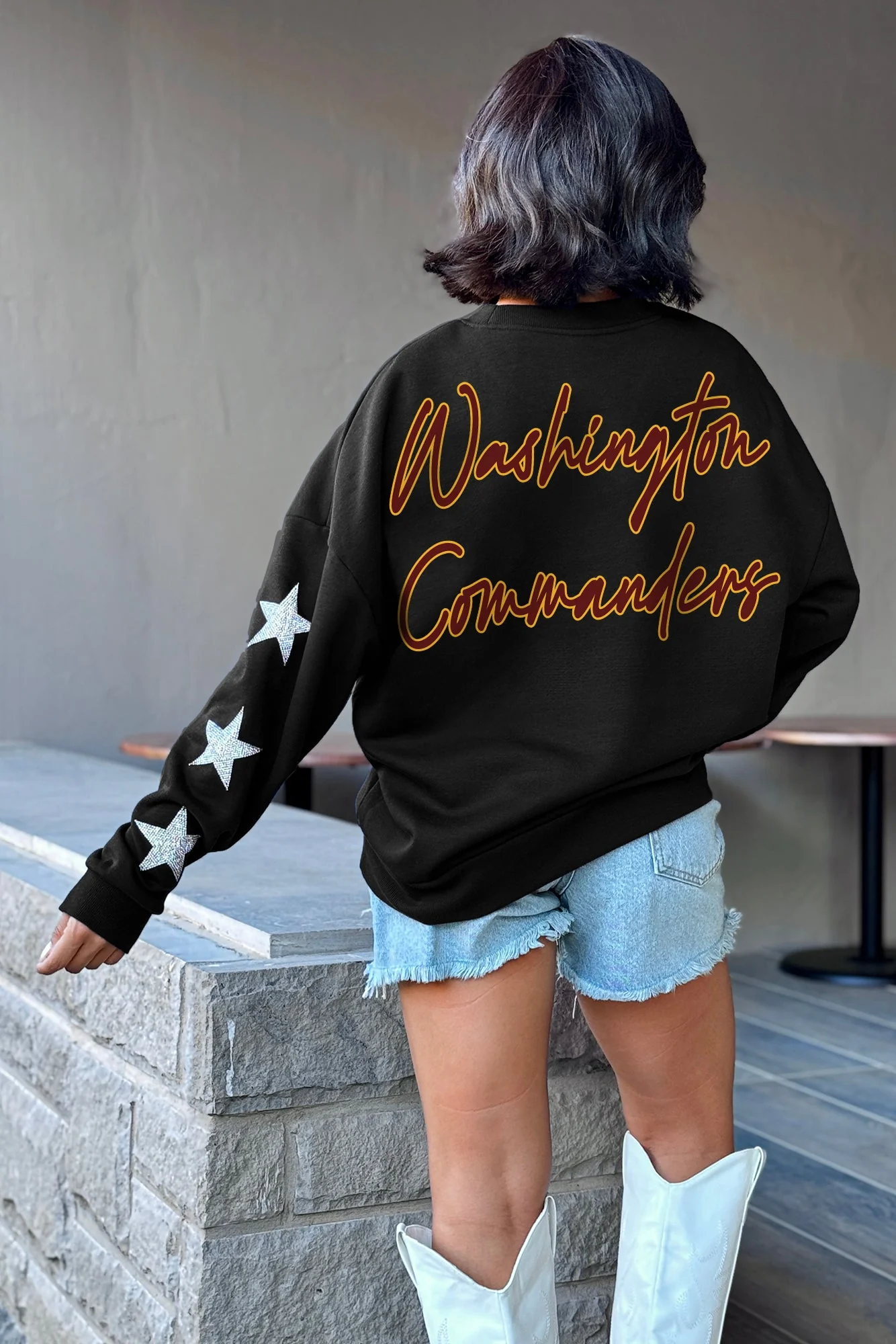 WASHINGTON COMMANDERS Radiant Energy Star-Sleeve Crewneck Pullover