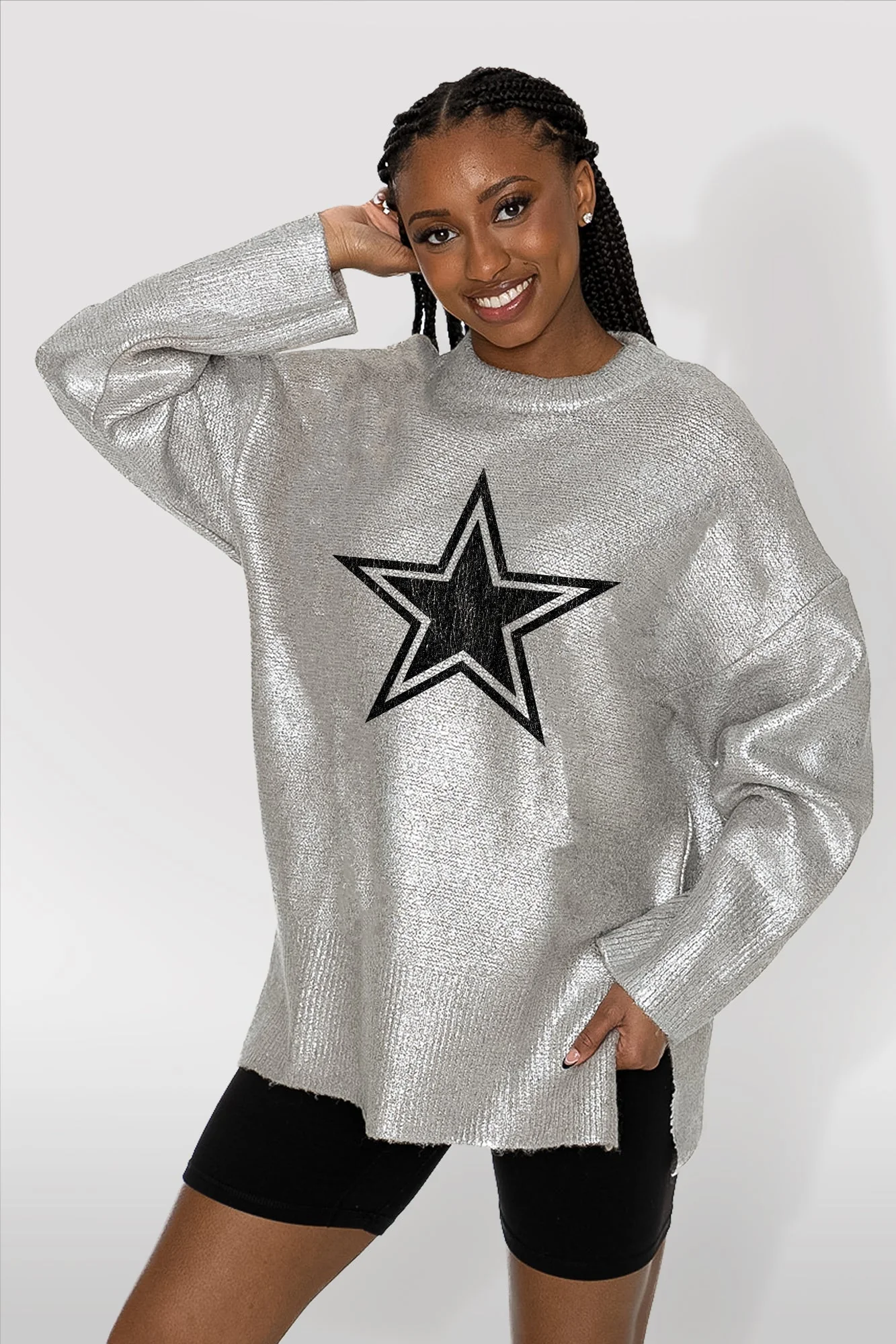 DALLAS COWBOYS Shine Down Oversized Metallic Sweater