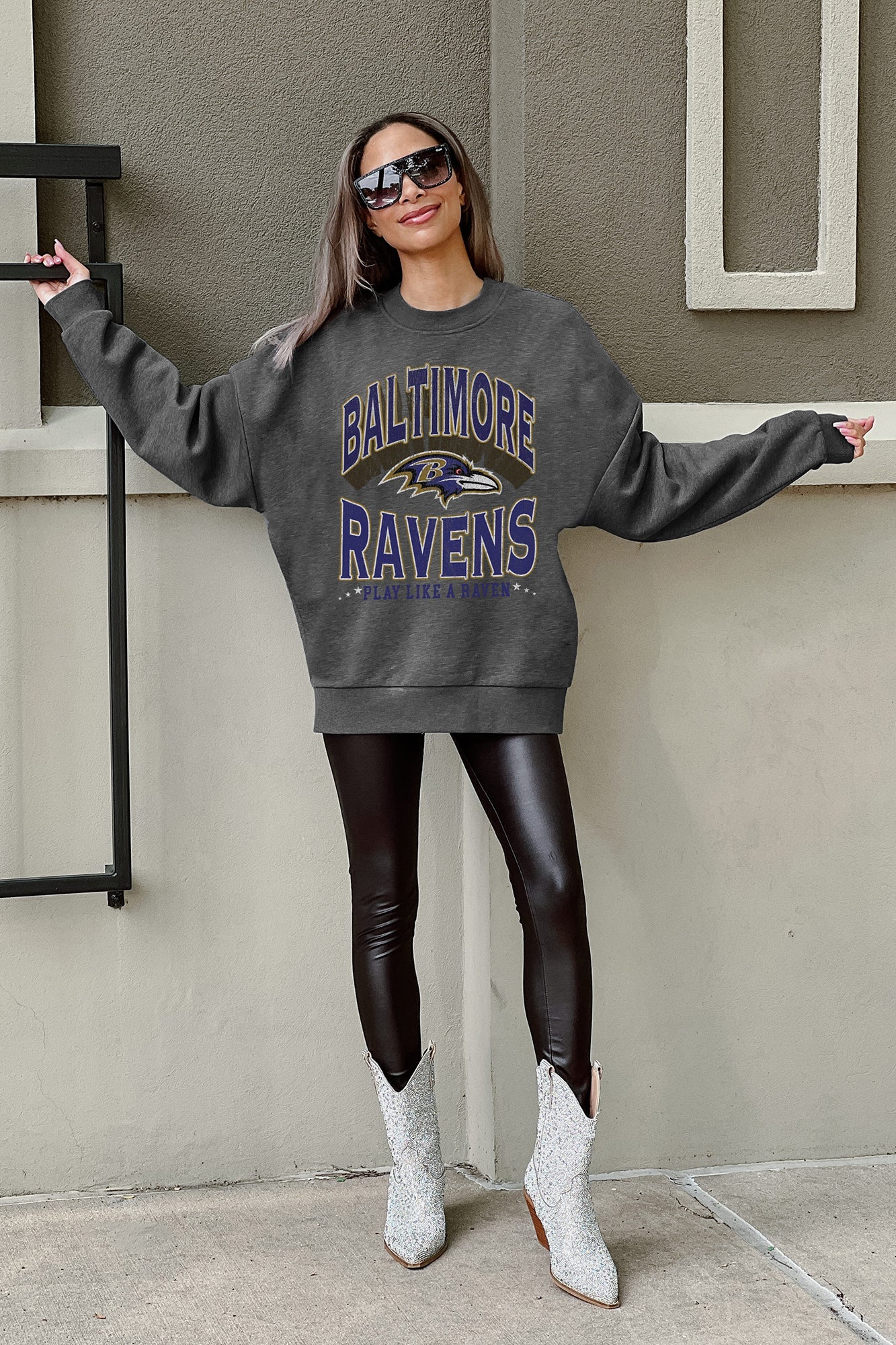 BALTIMORE RAVENS Long Weekend Fleece Crewneck Pullover