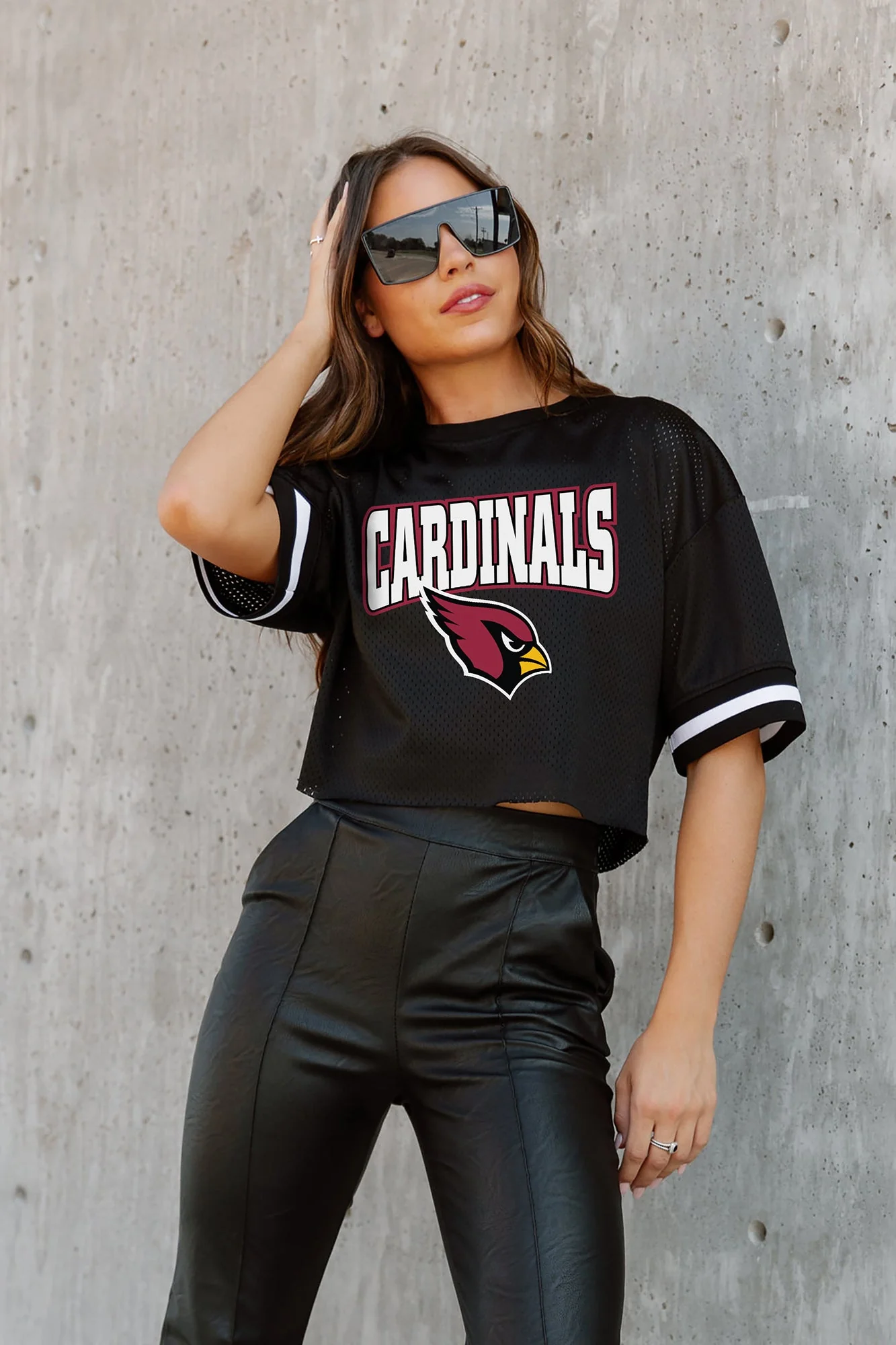 ARIZONA CARDINALS Automatic Down Lightweight Striped Sleeve Top