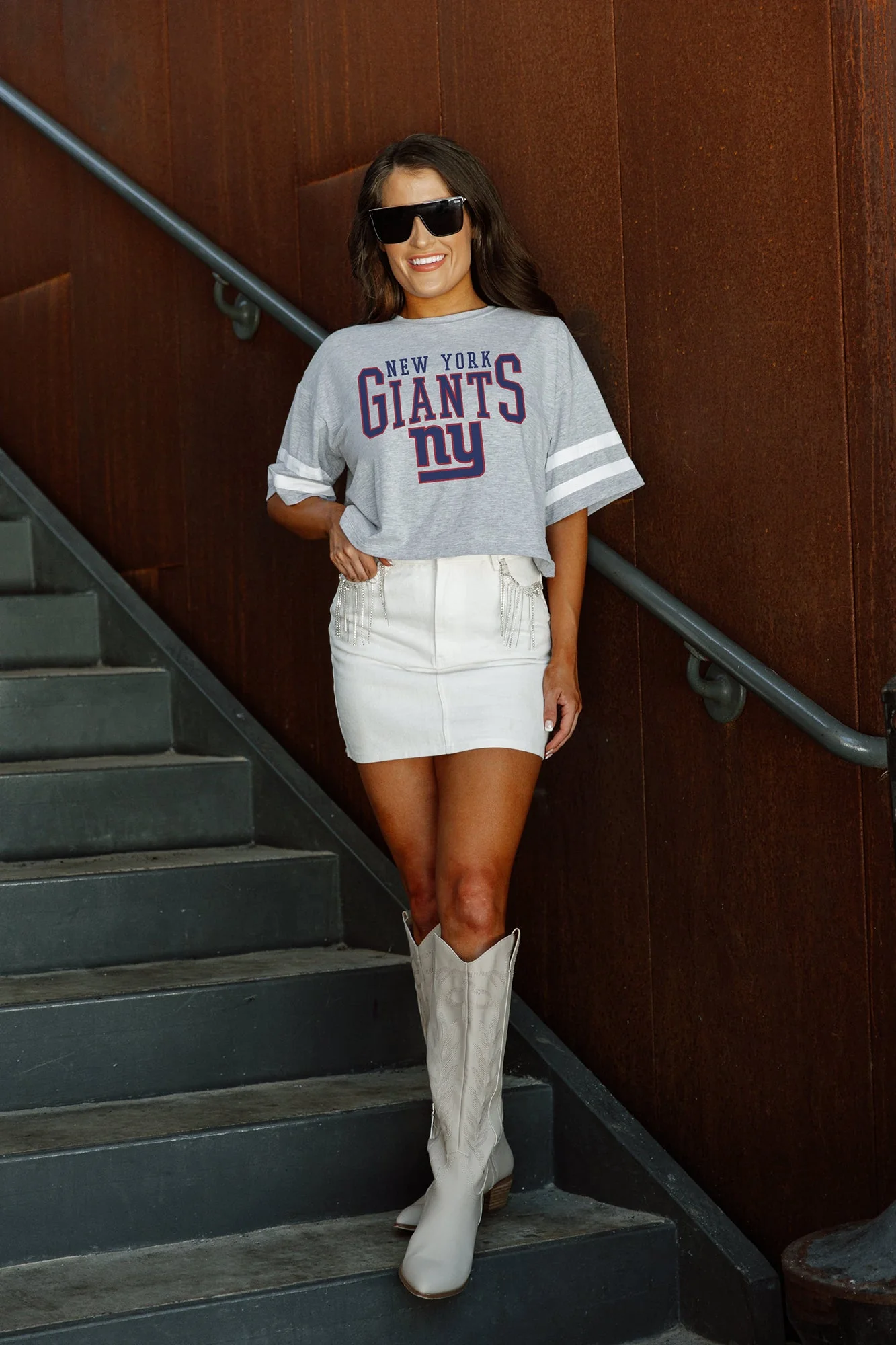 NEW YORK GIANTS Gridiron Glam Crop Tee With Striped Detail