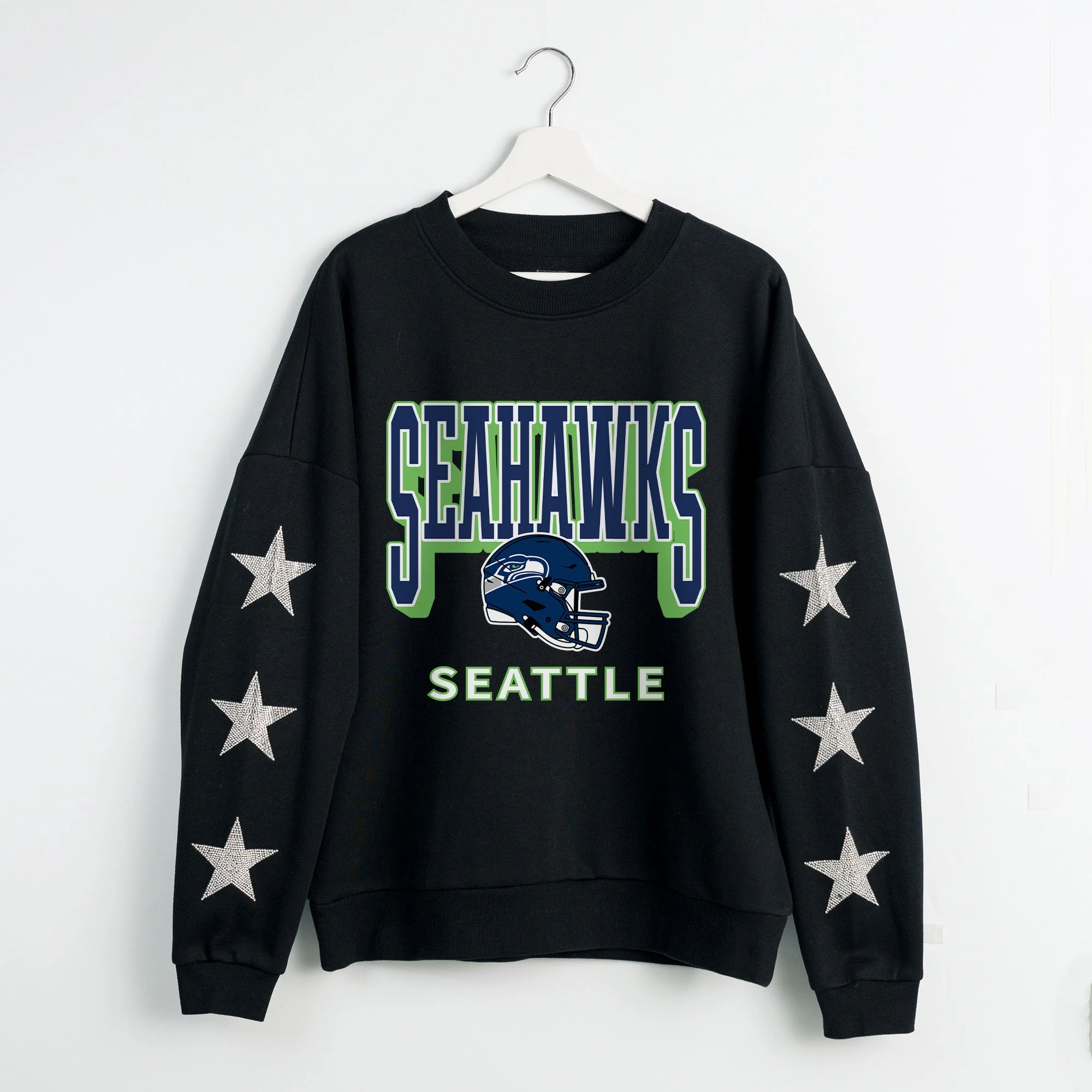 SEATTLE SEAHAWKS PURE VICTORY STAR EMBELLISHED CREW SWEATSHIRT