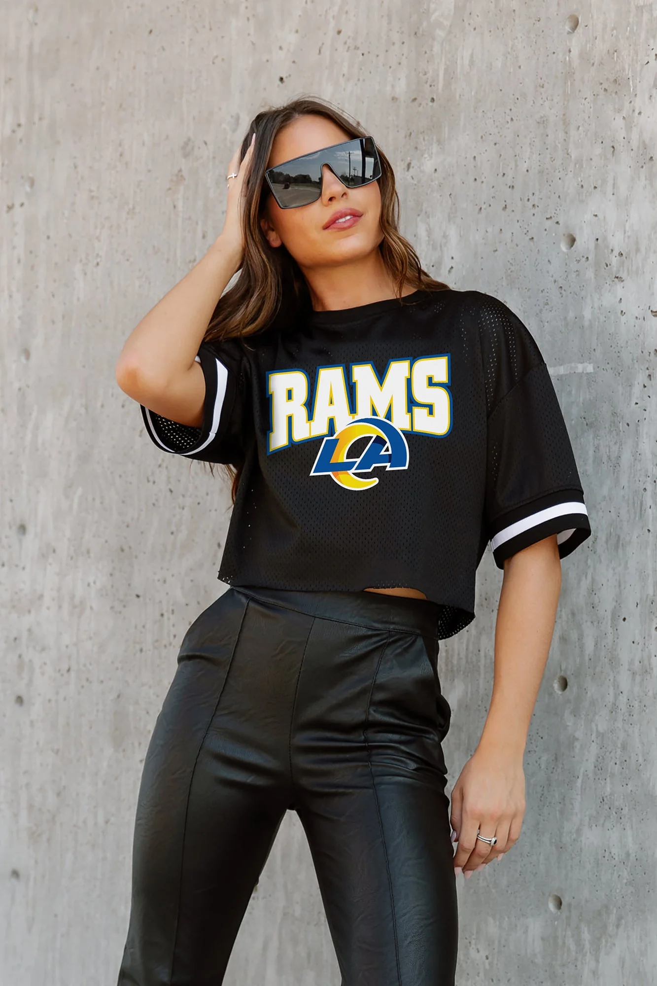LOS ANGELES RAMS Automatic Down Lightweight Striped Sleeve Top