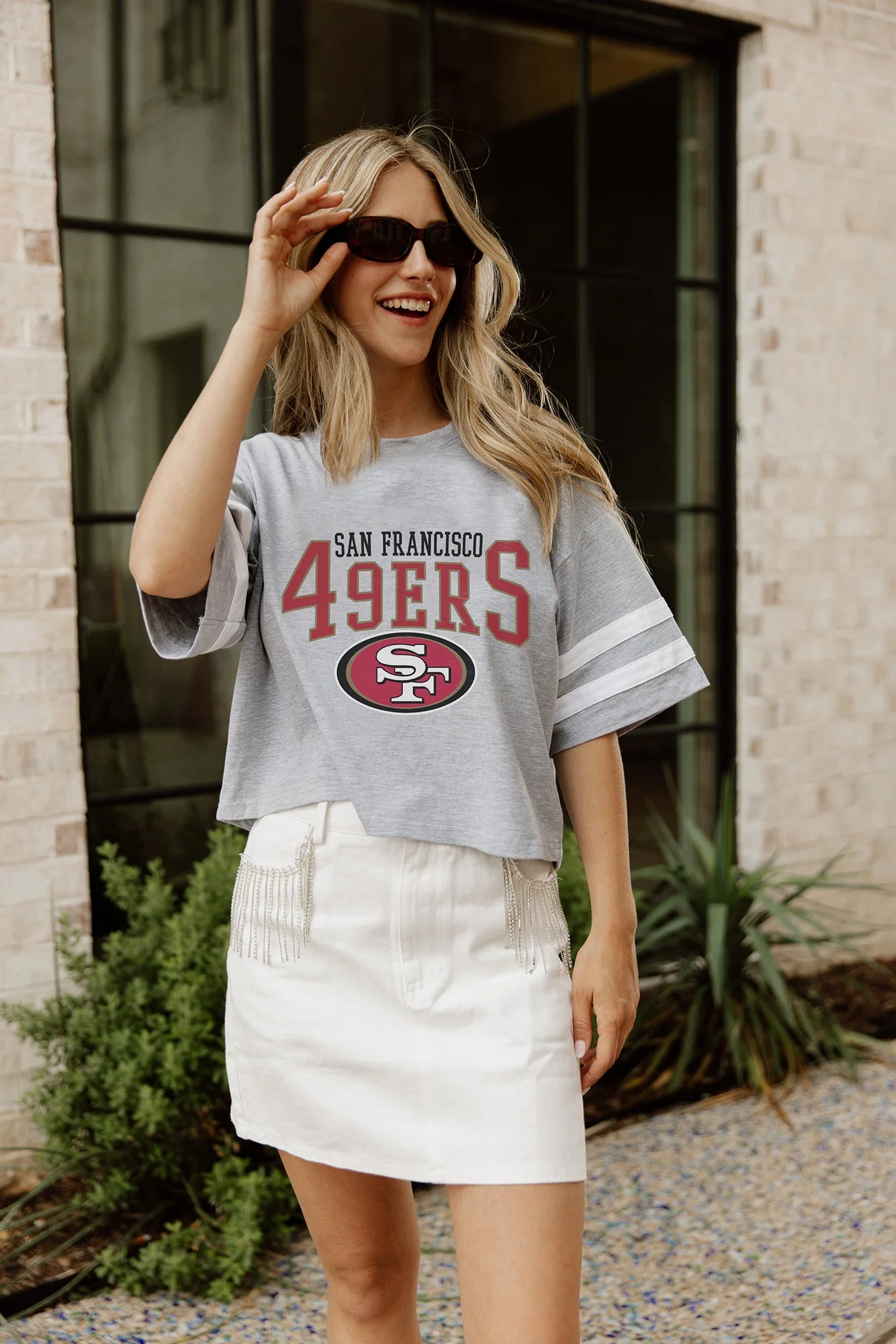 SAN FRANCISCO 49ERS Gridiron Glam Crop Tee With Striped Detail