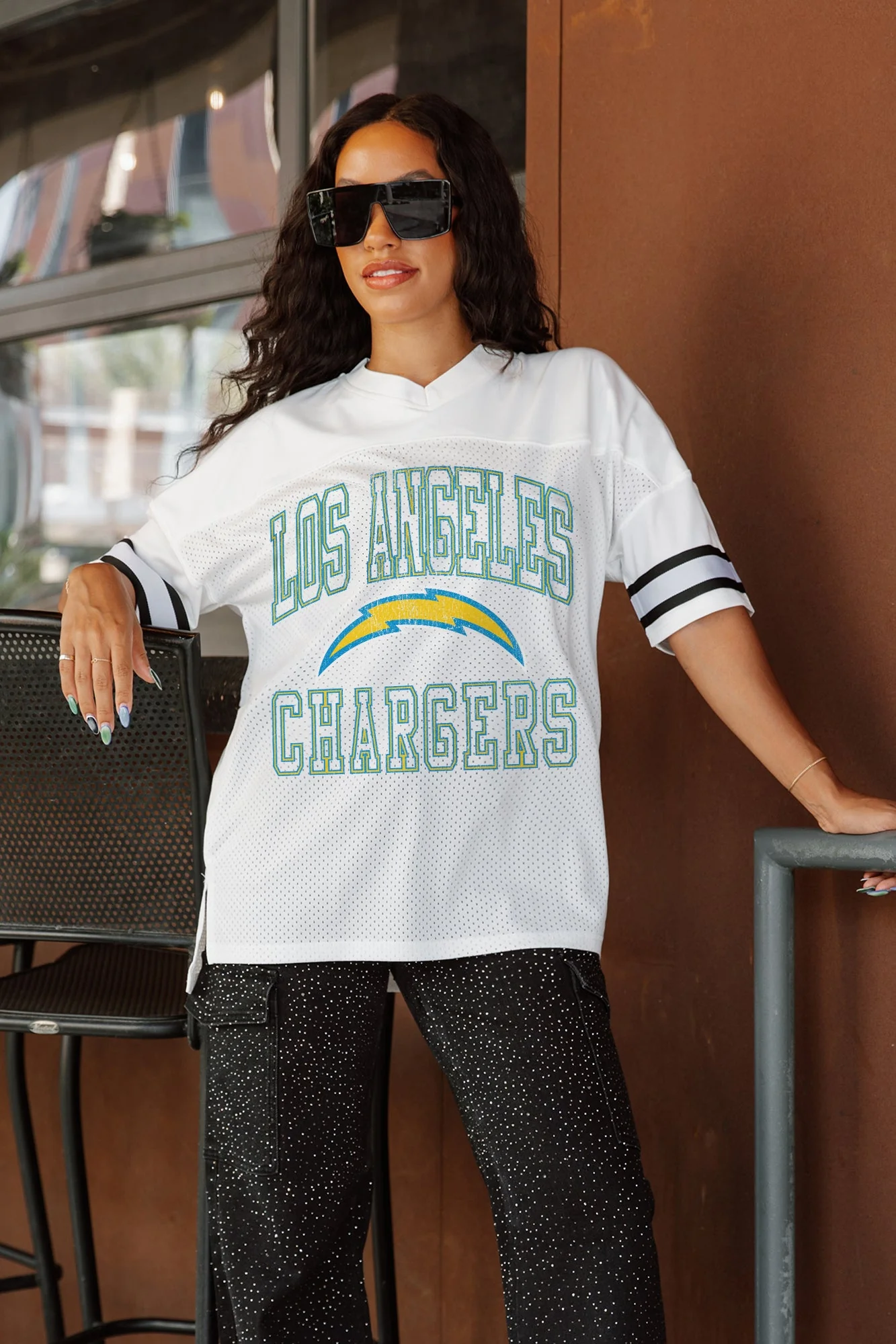 LOS ANGELES CHARGERS A Step Ahead Oversized Mesh Tee