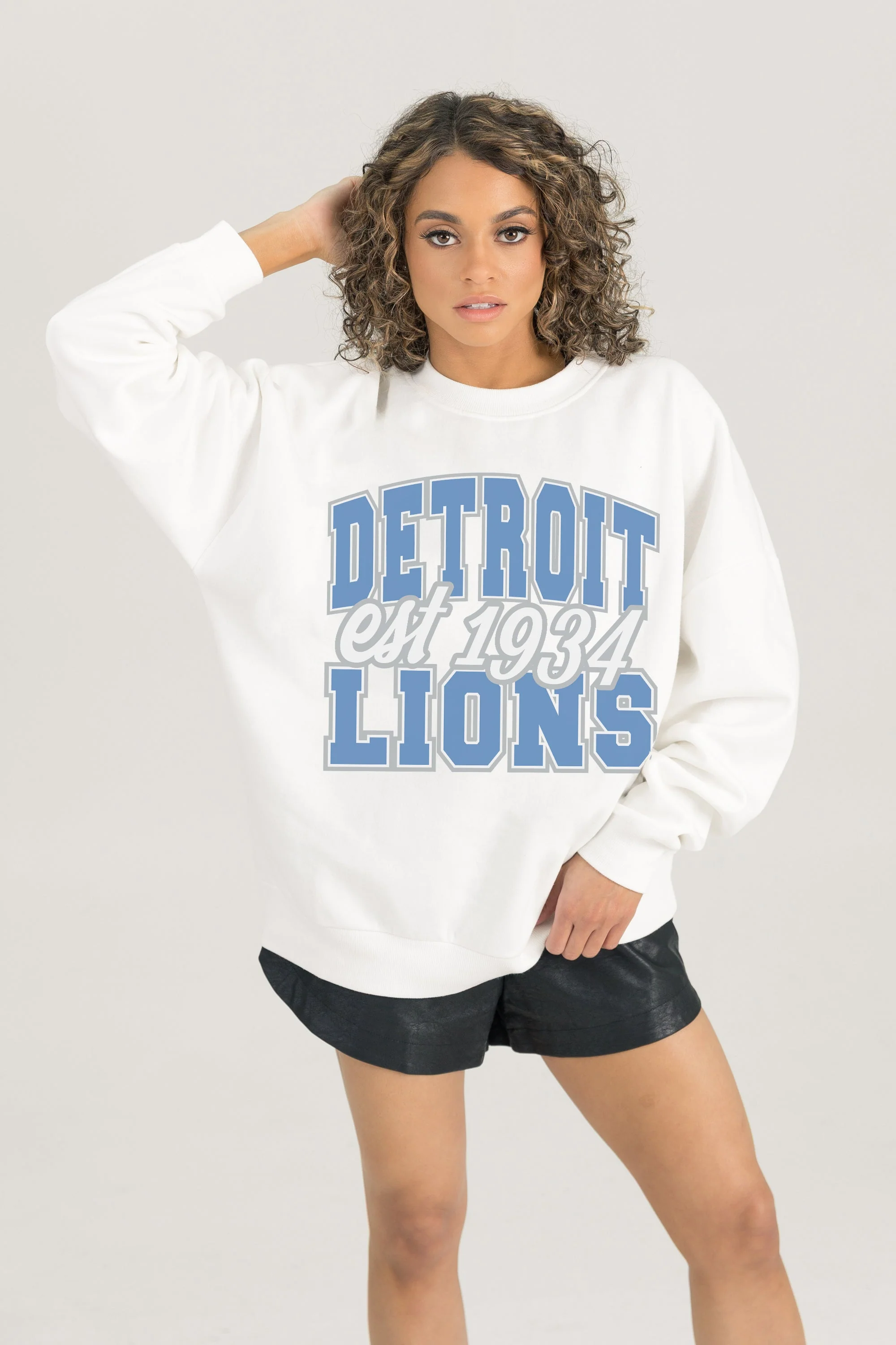 DETROIT LIONS FADED FORMATION PREMIUM FLEECE CREWNECK PULLOVER