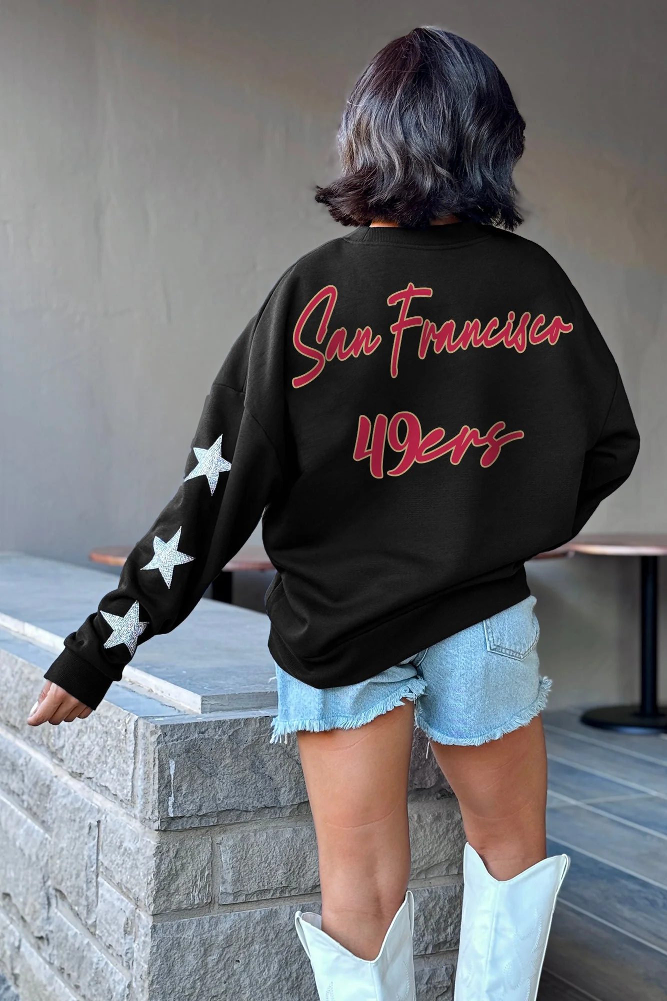 SAN FRANCISCO 49ERS Radiant Energy Star-Sleeve Crewneck Pullover