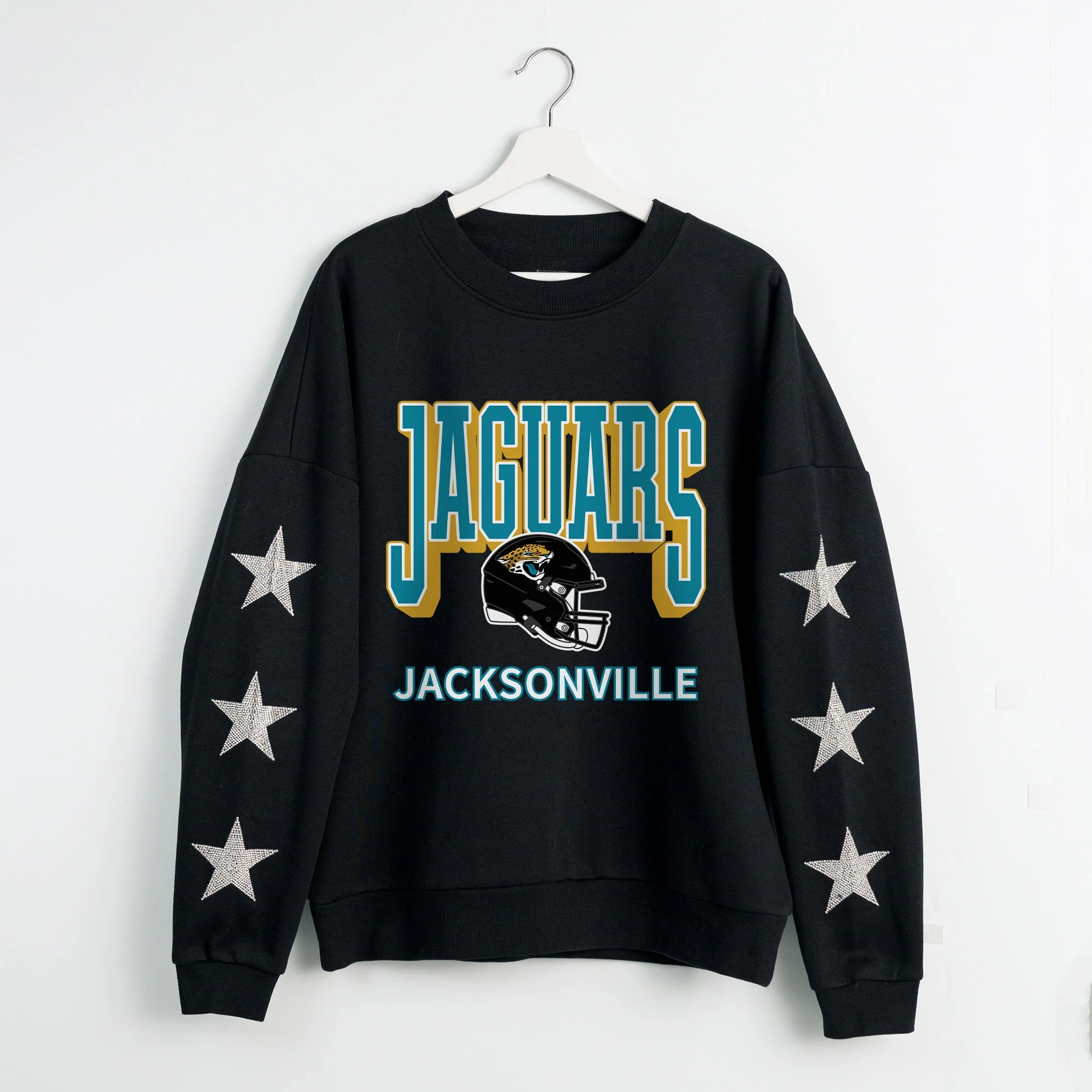 JACKSONVILLE JAGUARS PURE VICTORY STAR EMBELLISHED CREW SWEATSHIRT