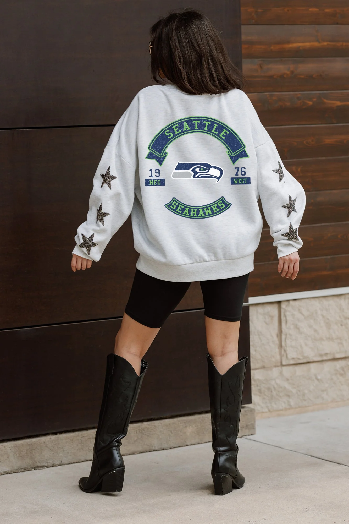 SEATTLE SEAHAWKS Ready For It Star-Sleeve Crewneck Pullover