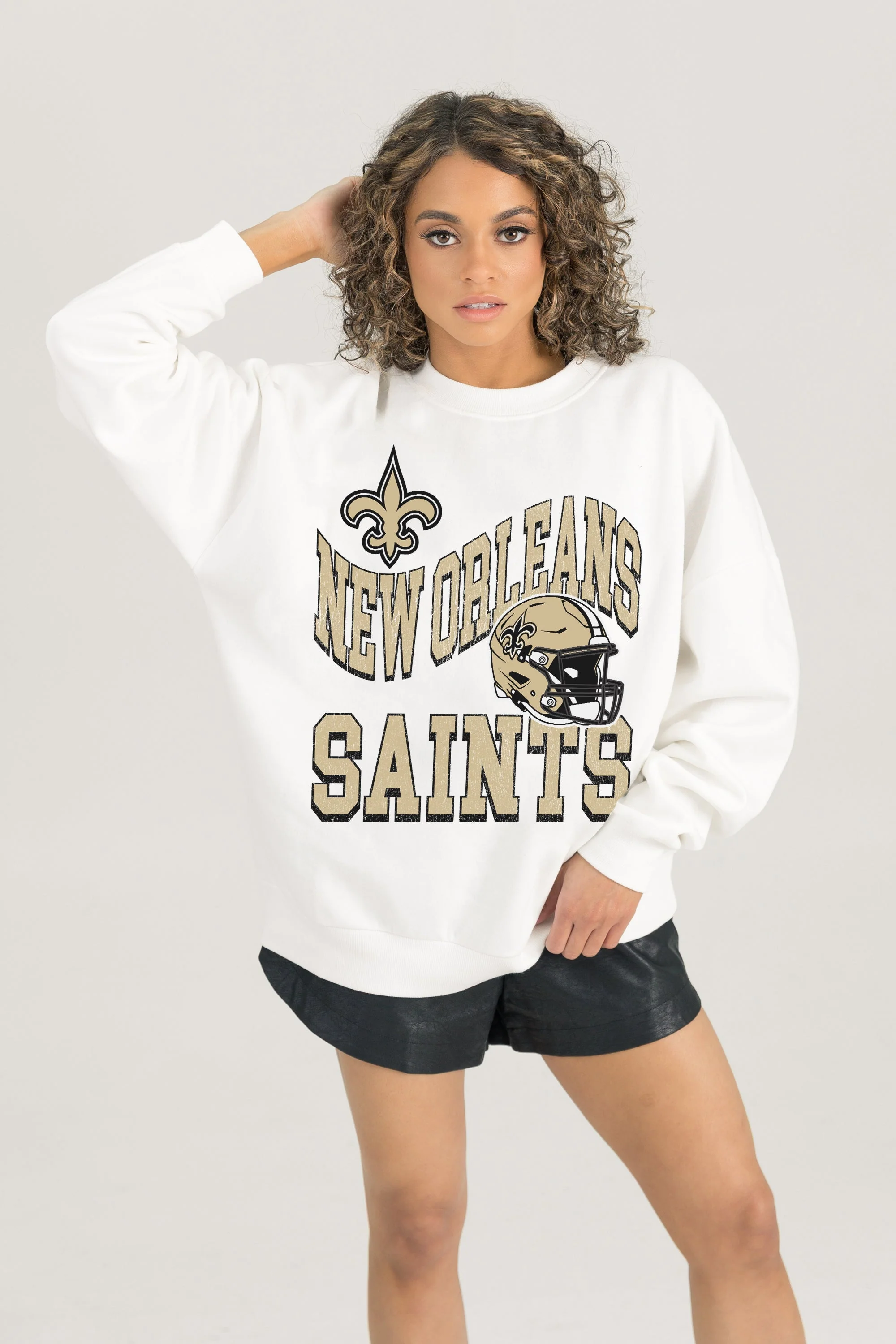 NEW ORLEANS SAINTS HARD EARNED PREMIUM FLEECE CREWNECK PULLOVER