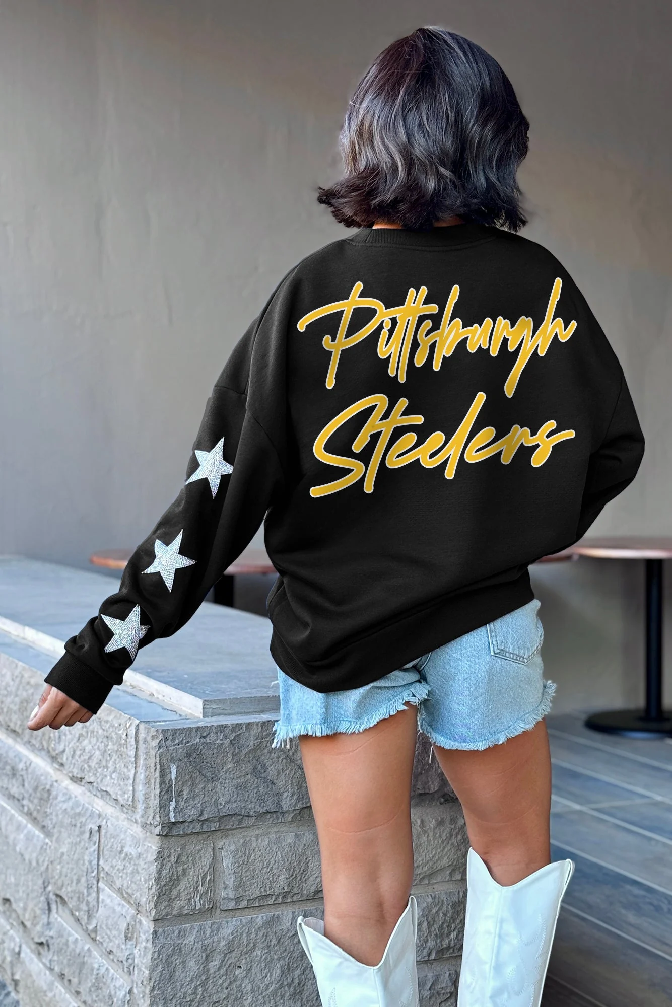 PITTSBURGH STEELERS Radiant Energy Star-Sleeve Crewneck Pullover