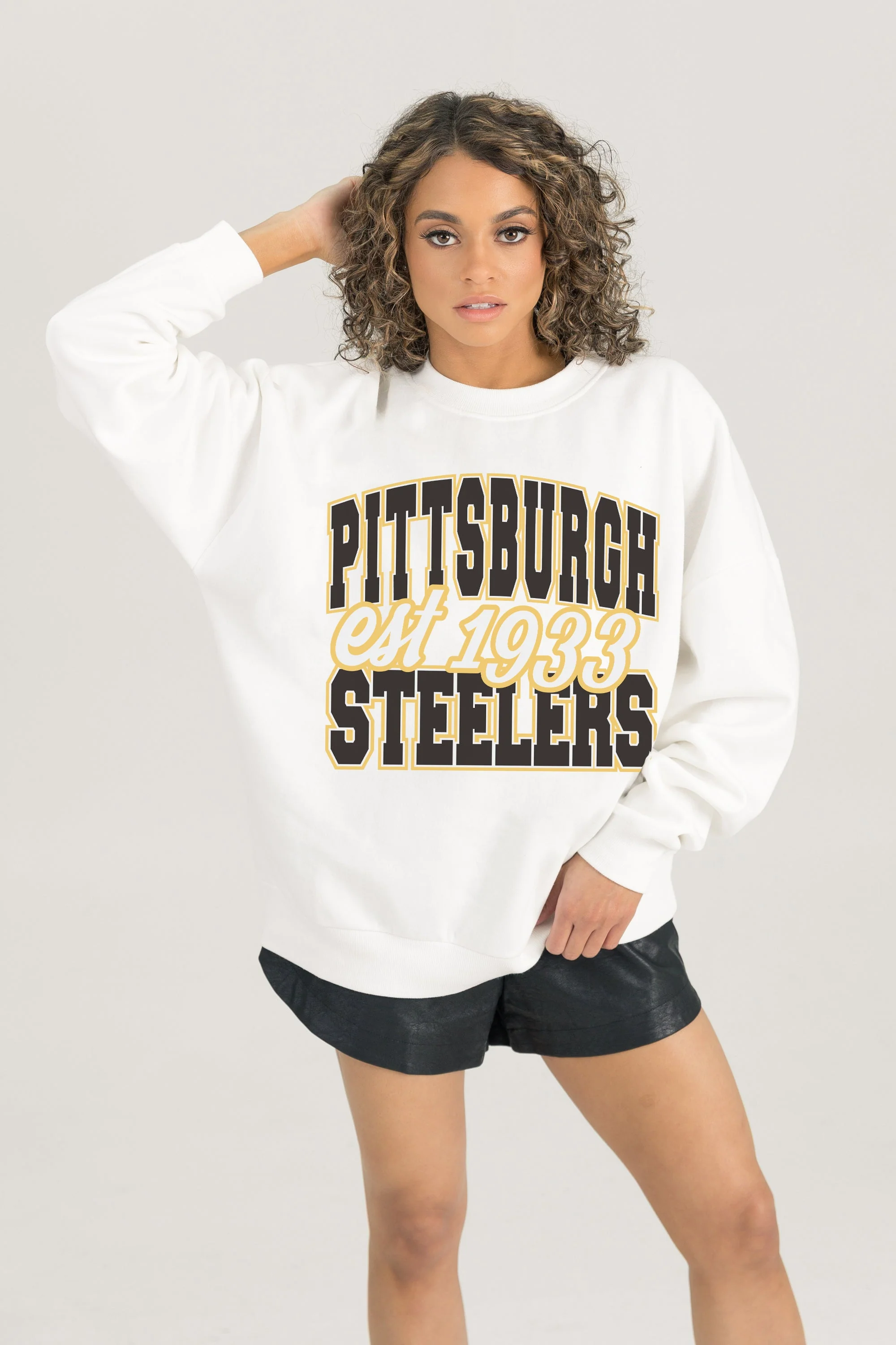PITTSBURGH STEELERS FADED FORMATION PREMIUM FLEECE CREWNECK PULLOVER