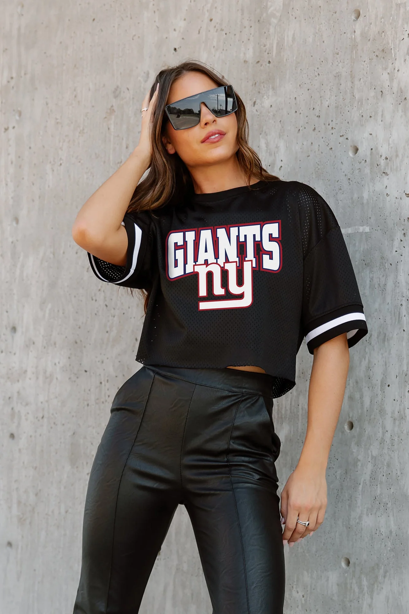 NEW YORK GIANTS Automatic Down Lightweight Striped Sleeve Top
