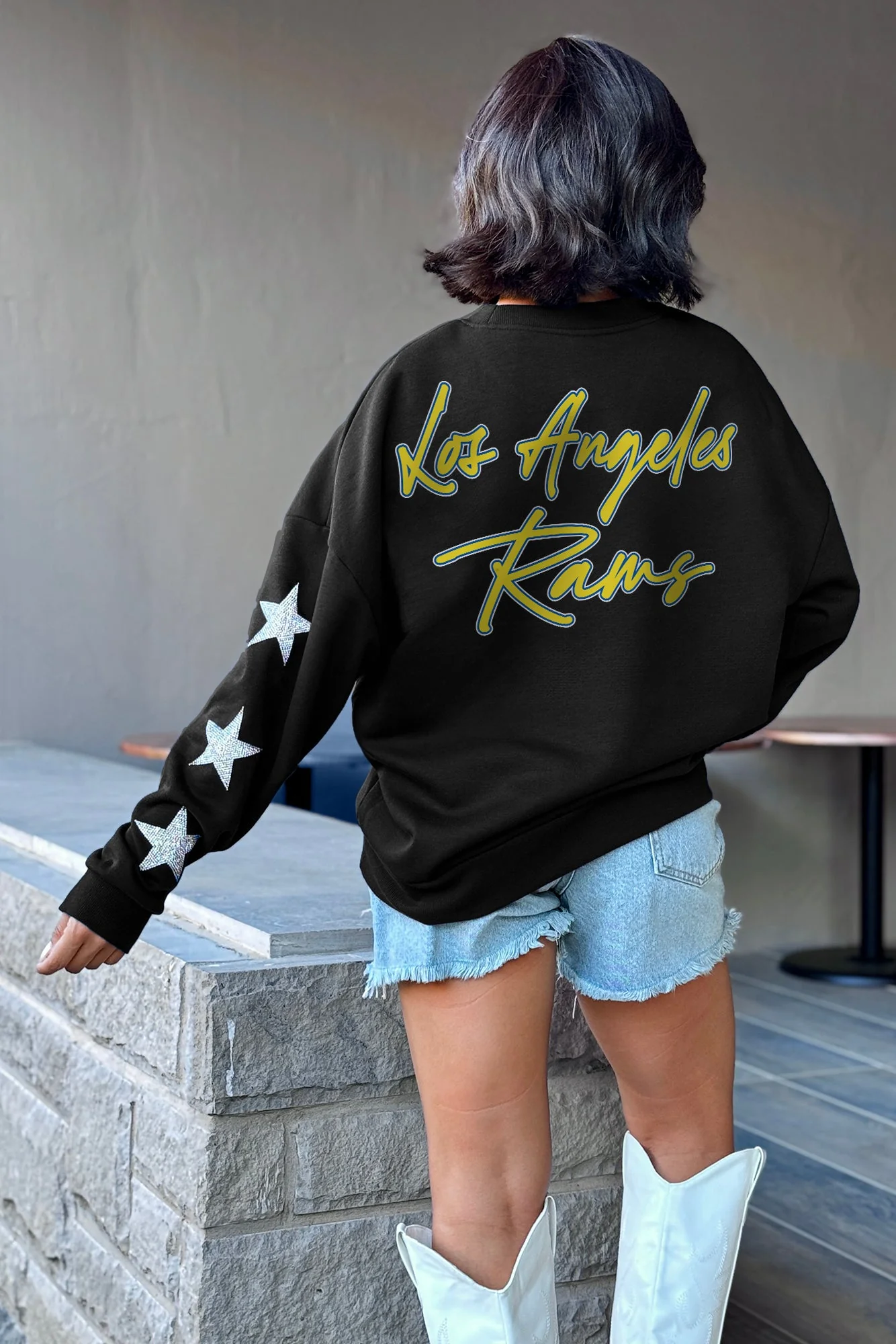 LOS ANGELES RAMS RADIANT ERadiant Energy Star-Sleeve Crewneck Pullover