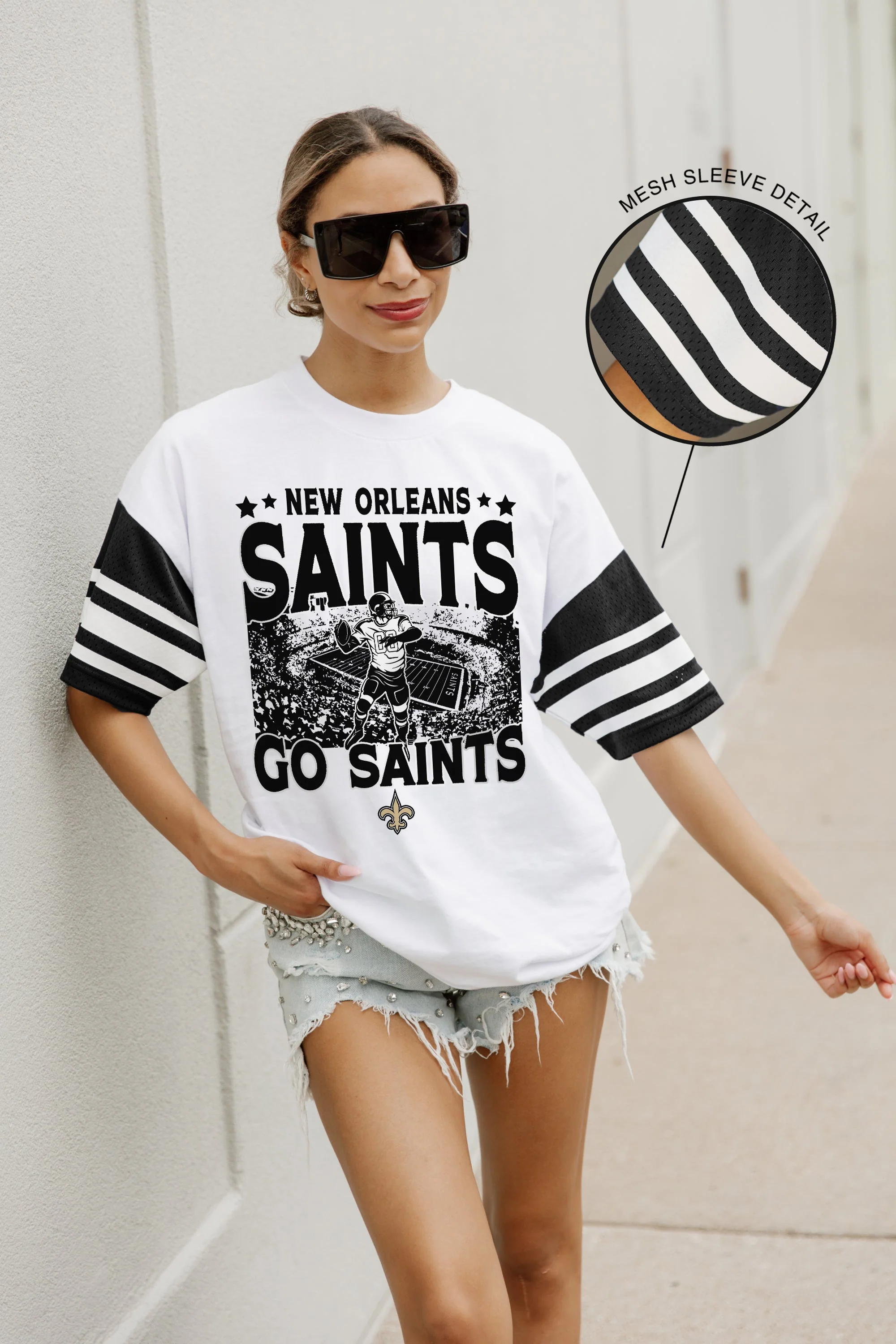 NEW ORLEANS SAINTS Crowd Pleaser Vintage Stripe Raglan Tee
