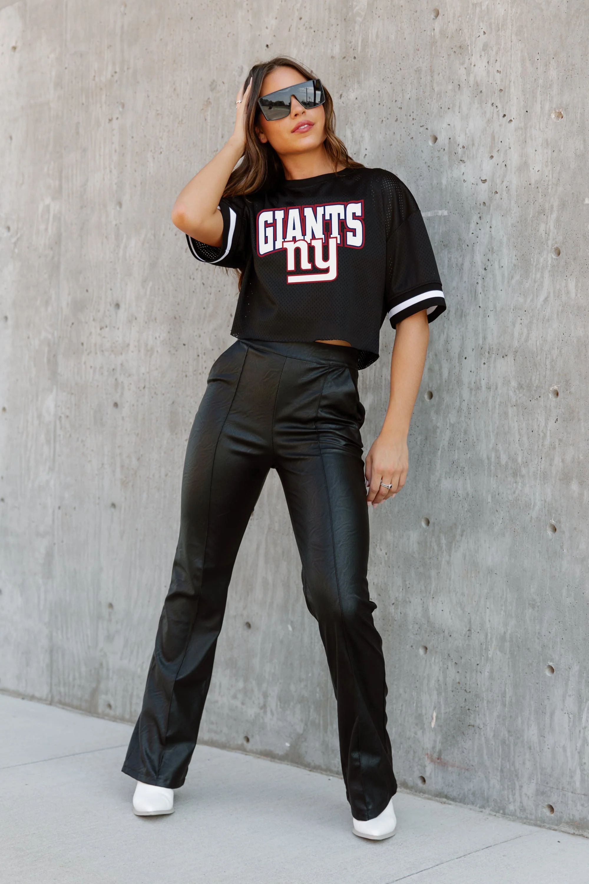 NEW YORK GIANTS Automatic Down Lightweight Striped Sleeve Top
