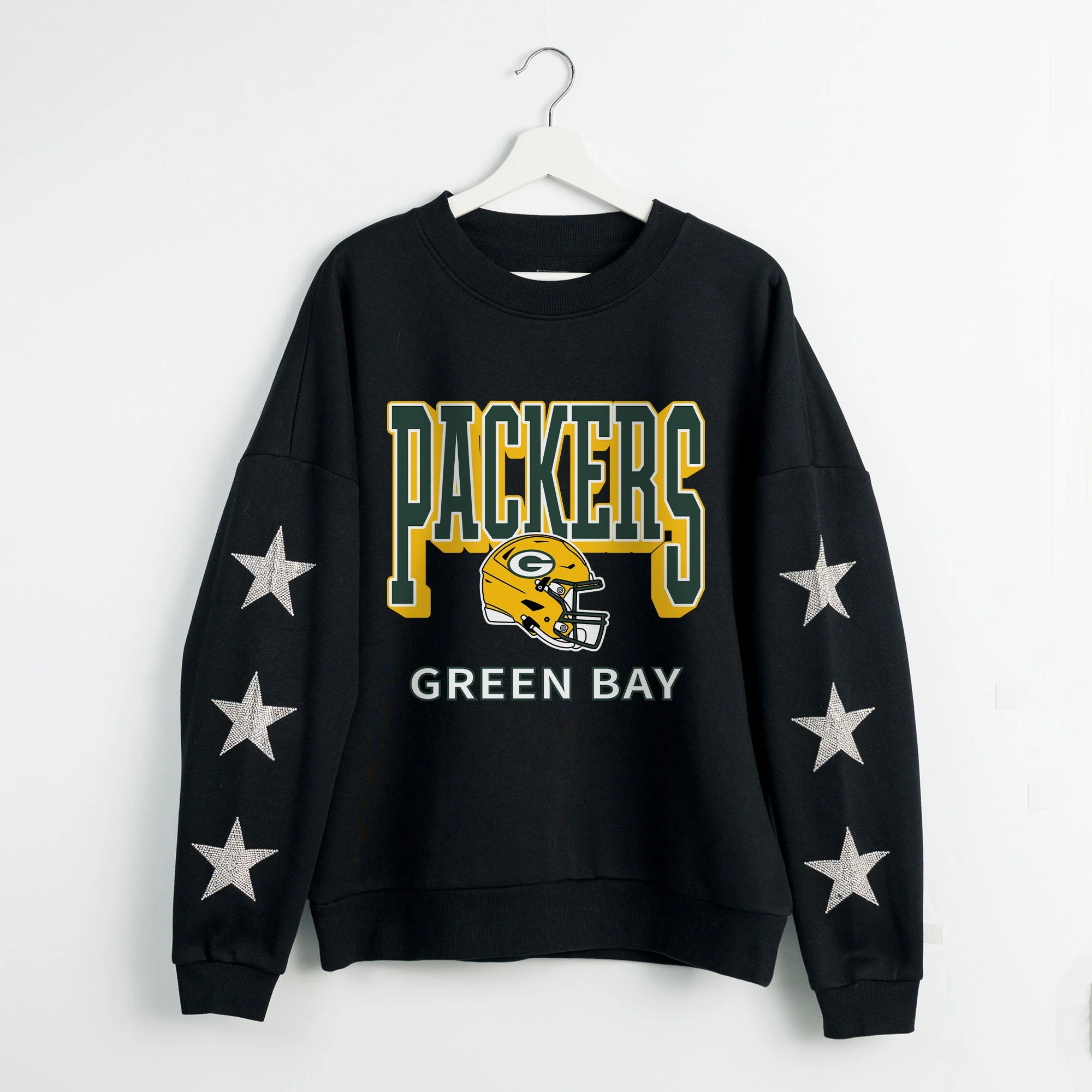GREEN BAY PACKERS PURE VICTORY STAR EMBELLISHED CREW SWEATSHIRT