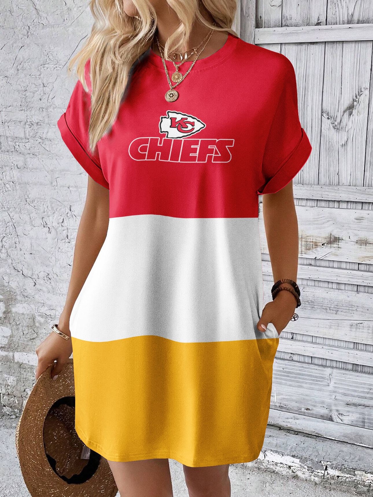 KANSAS CITY CHIEFSNew women's fashionable round neck dres2