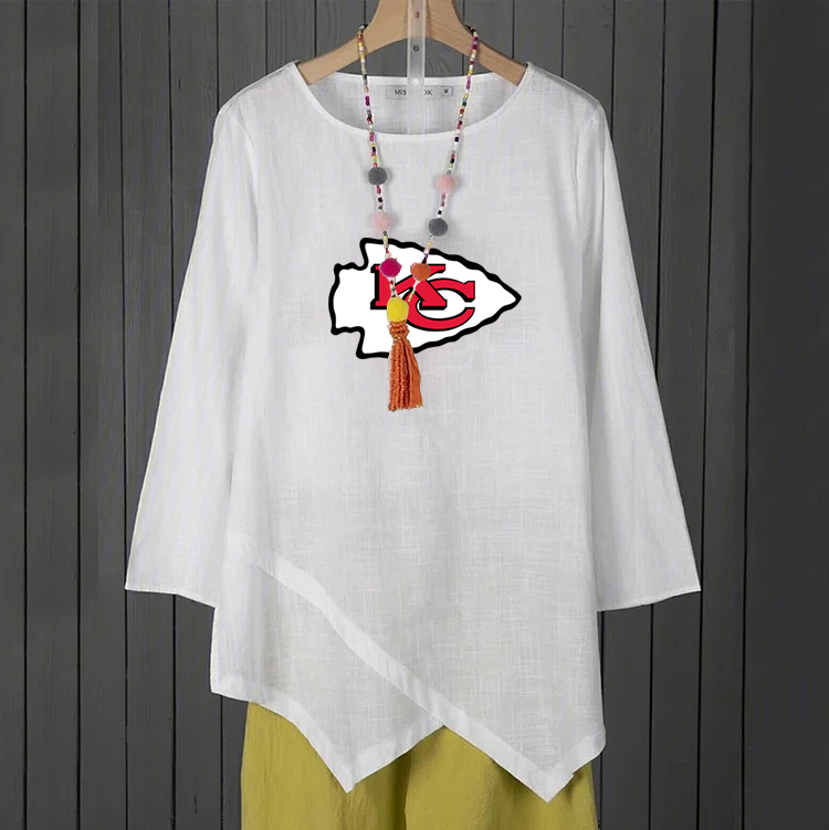 KANSAS CITY CHIEFSCasual loose all-match solid color long-sleeved T-shirt