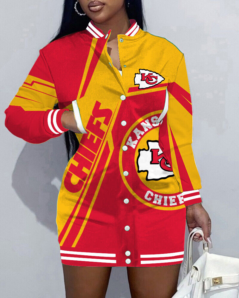 KANSAS CITY CHIEFSLimited Edition Button Down Long Sleeve Jacket Dress
