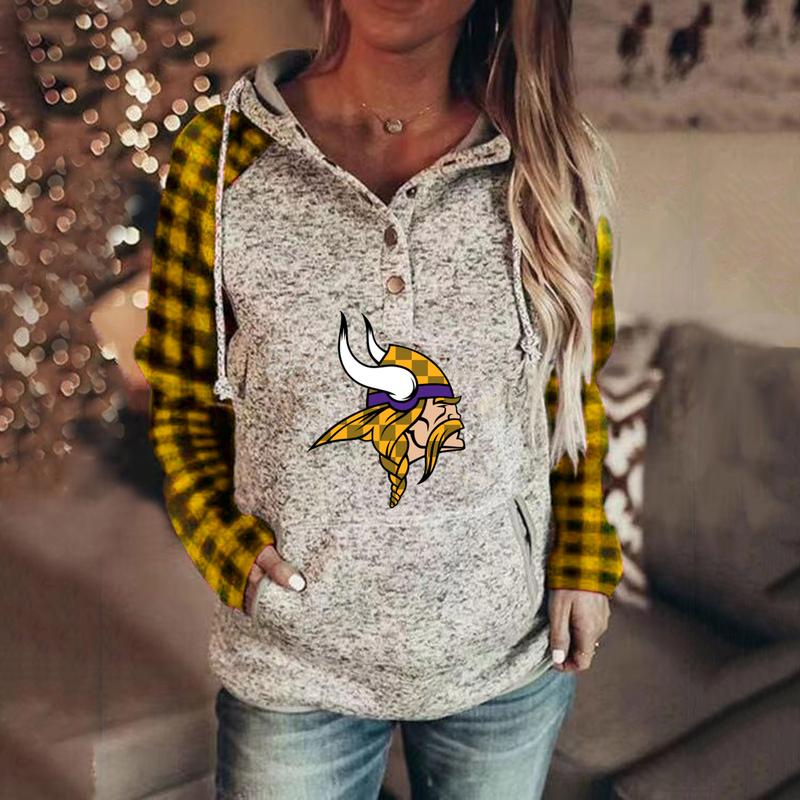 MINNESOTA VIKINGS casual Plaid stitched print Hoodie