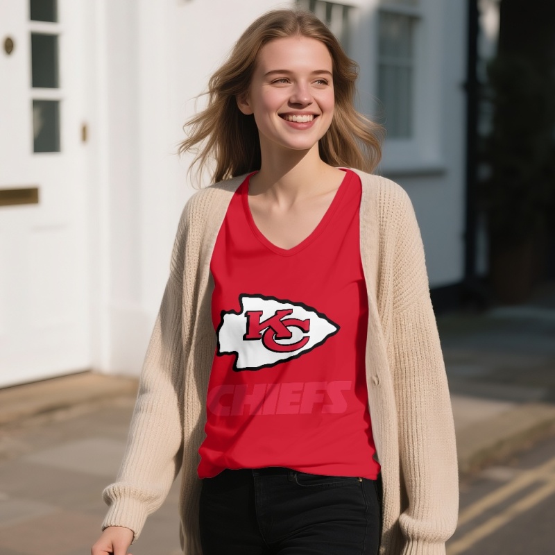 KANSAS CITY CHIEFSOff-shoulder V-neck women's long-sleeved T-shirt-3