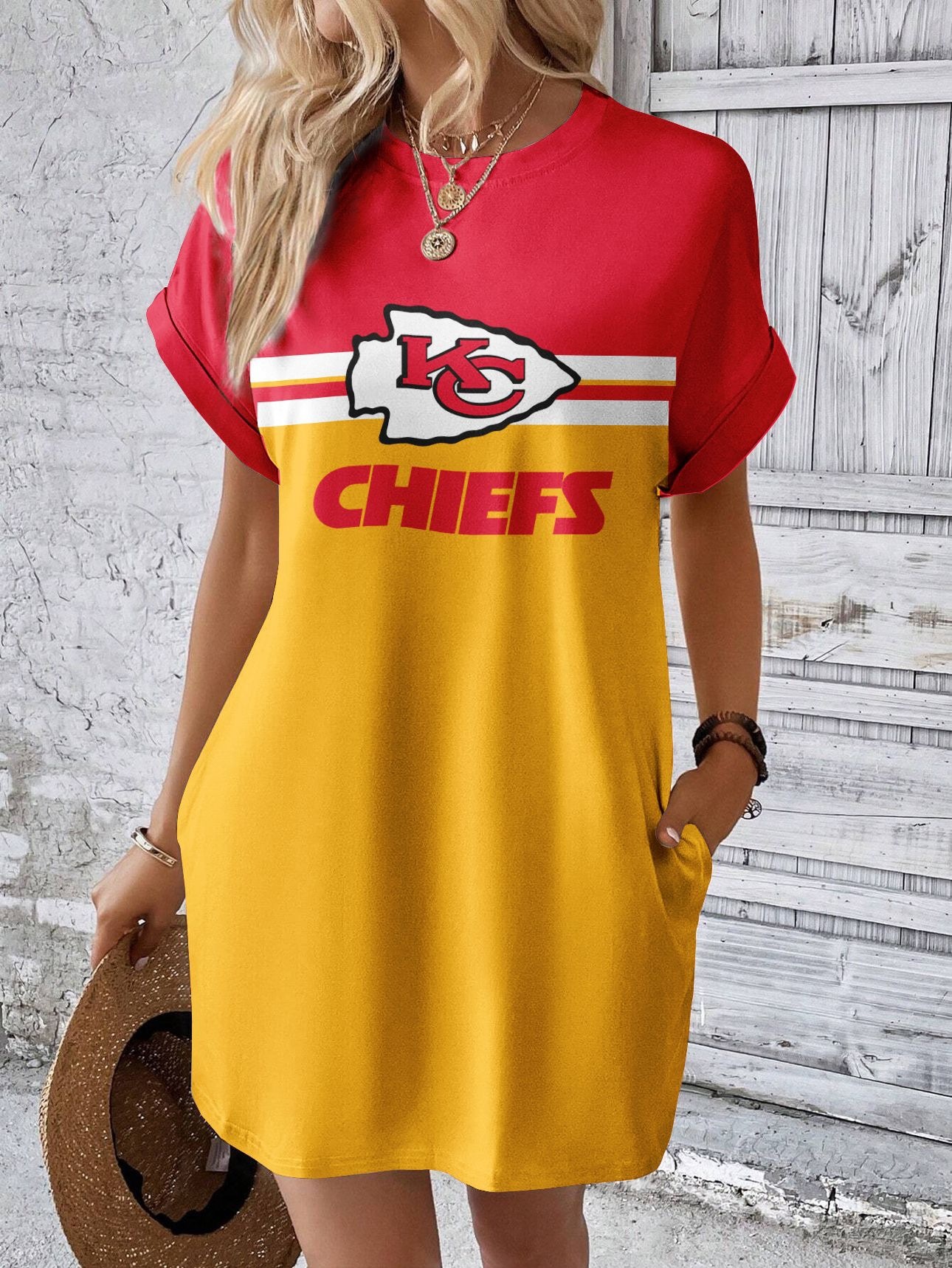 KANSAS CITY CHIEFSNew women's fashionable round neck dress