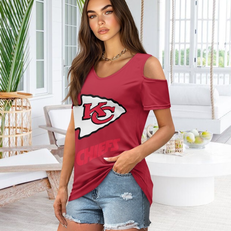 KANSAS CITY CHIEFSOff-the-shoulder short-sleeved T-shirt-1