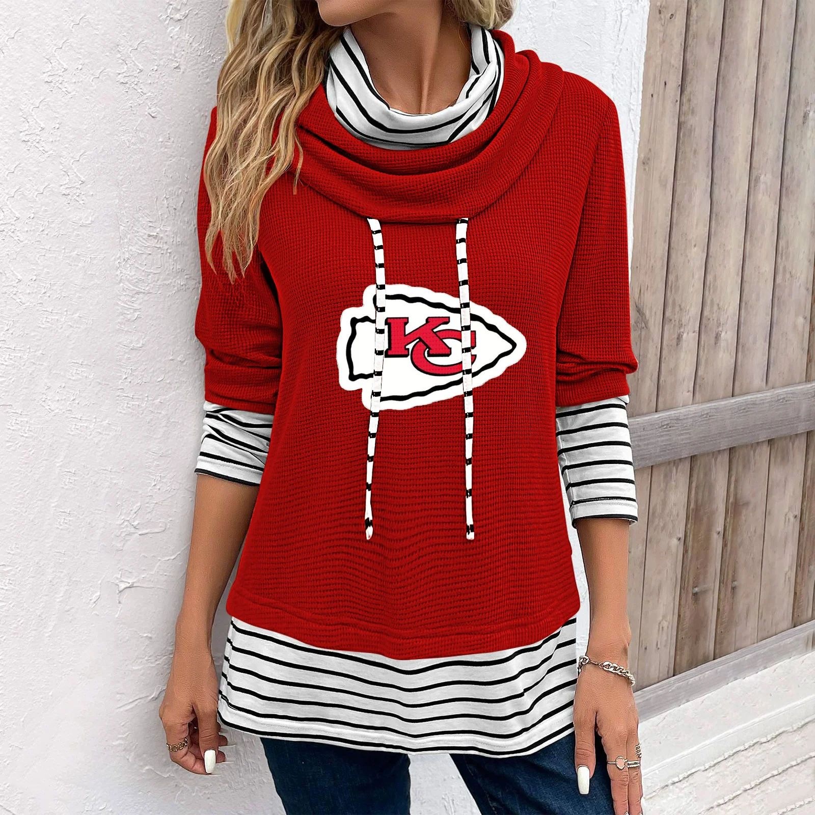 KANSAS CITY CHIEFSStriped casual fake two-piece sweatshirt
