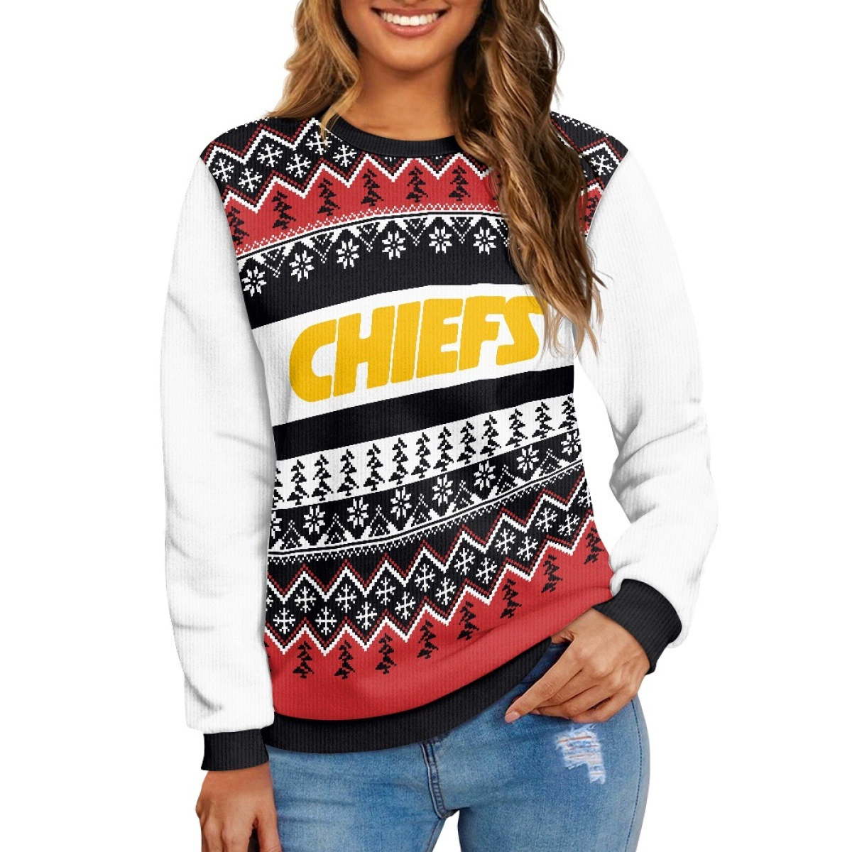 KANSAS CITY CHIEFSCasual Printed Women's Knitted Long Sleeve Shirt