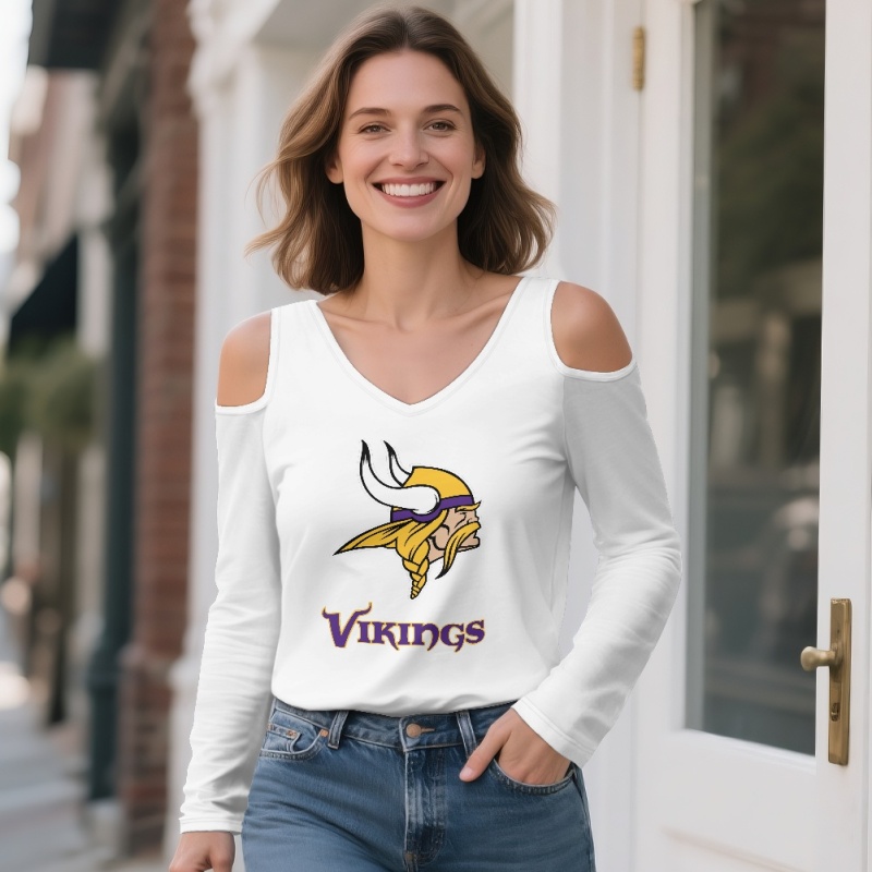 MINNESOTA VIKINGS Off-shoulder V-neck women's long-sleeved T-shirt-3