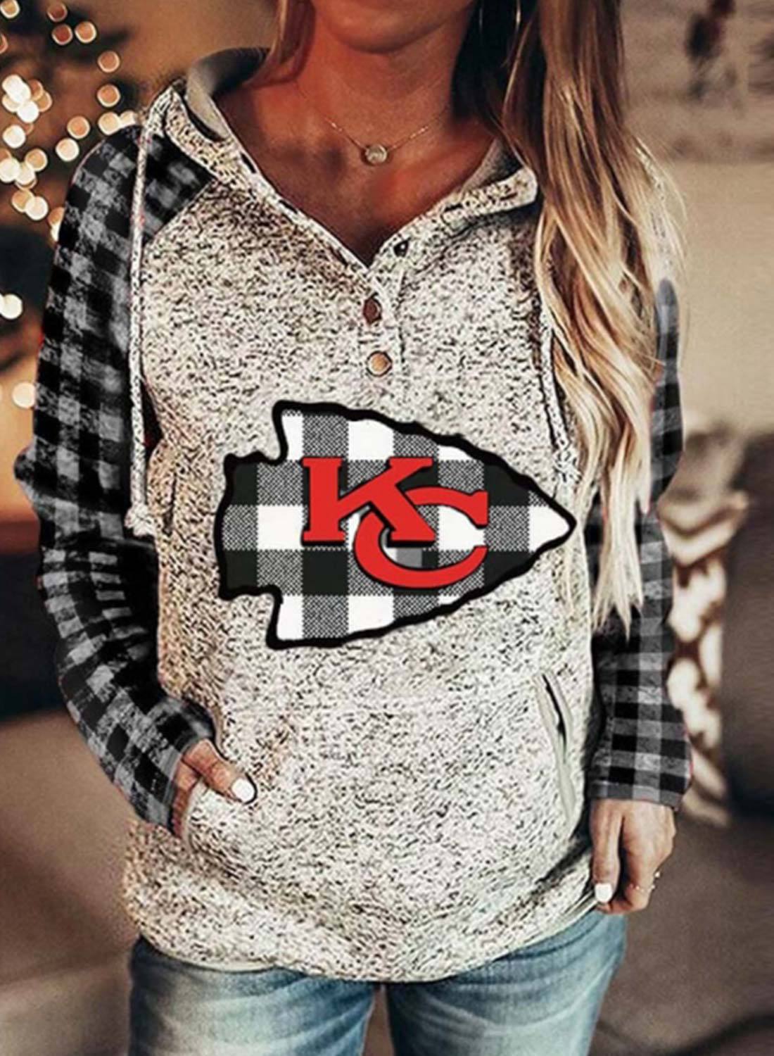 KANSAS CITY CHIEFSPrinted Plaid Long Sleeve Sweatshirt4