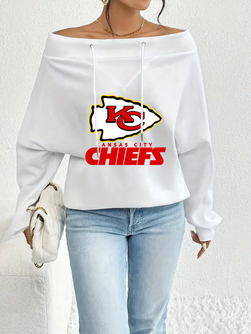 KANSAS CITY CHIEFSCasual printed off-the-shoulder sweatshirt-3