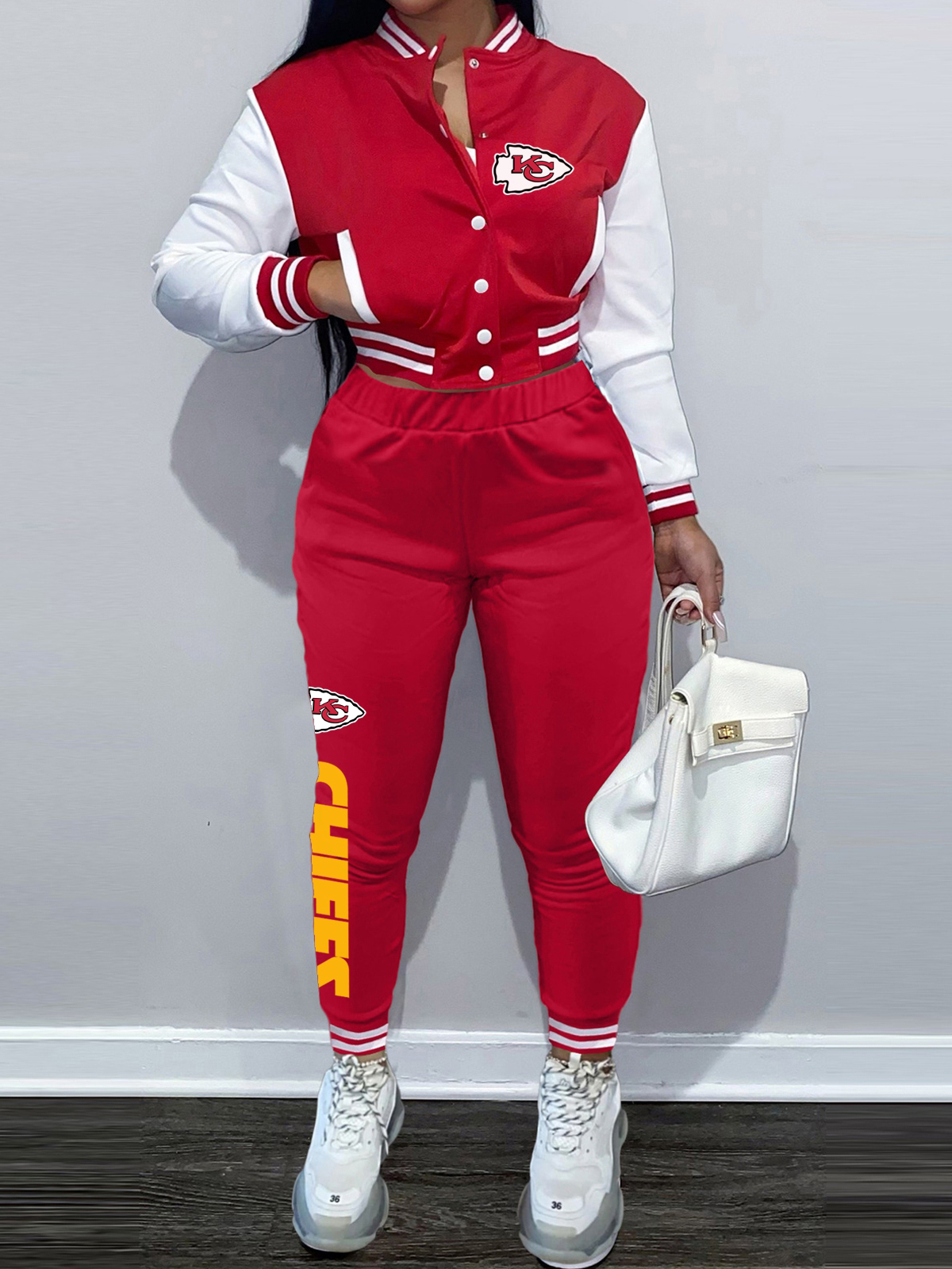 KANSAS CITY CHIEFSWomen's Tracksuit Cropped Jacket Sweatpants Outfits