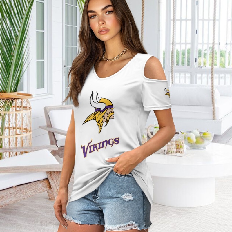 MINNESOTA VIKINGS Off-the-shoulder short-sleeved T-shirt-3