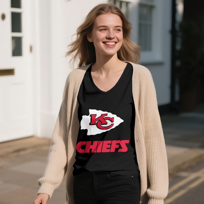 KANSAS CITY CHIEFSOff-shoulder V-neck women's long-sleeved T-shirt-2