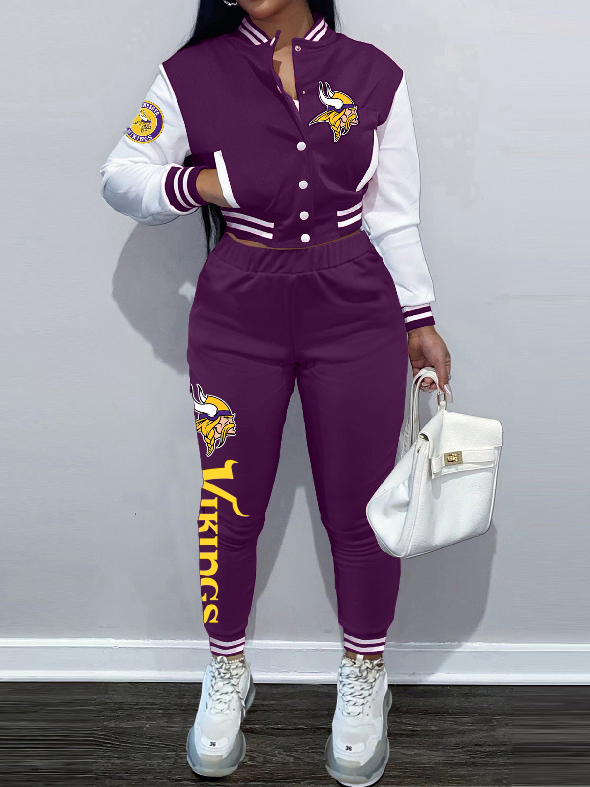 MINNESOTA VIKINGS Women's Tracksuit Cropped Jacket Sweatpants Outfits