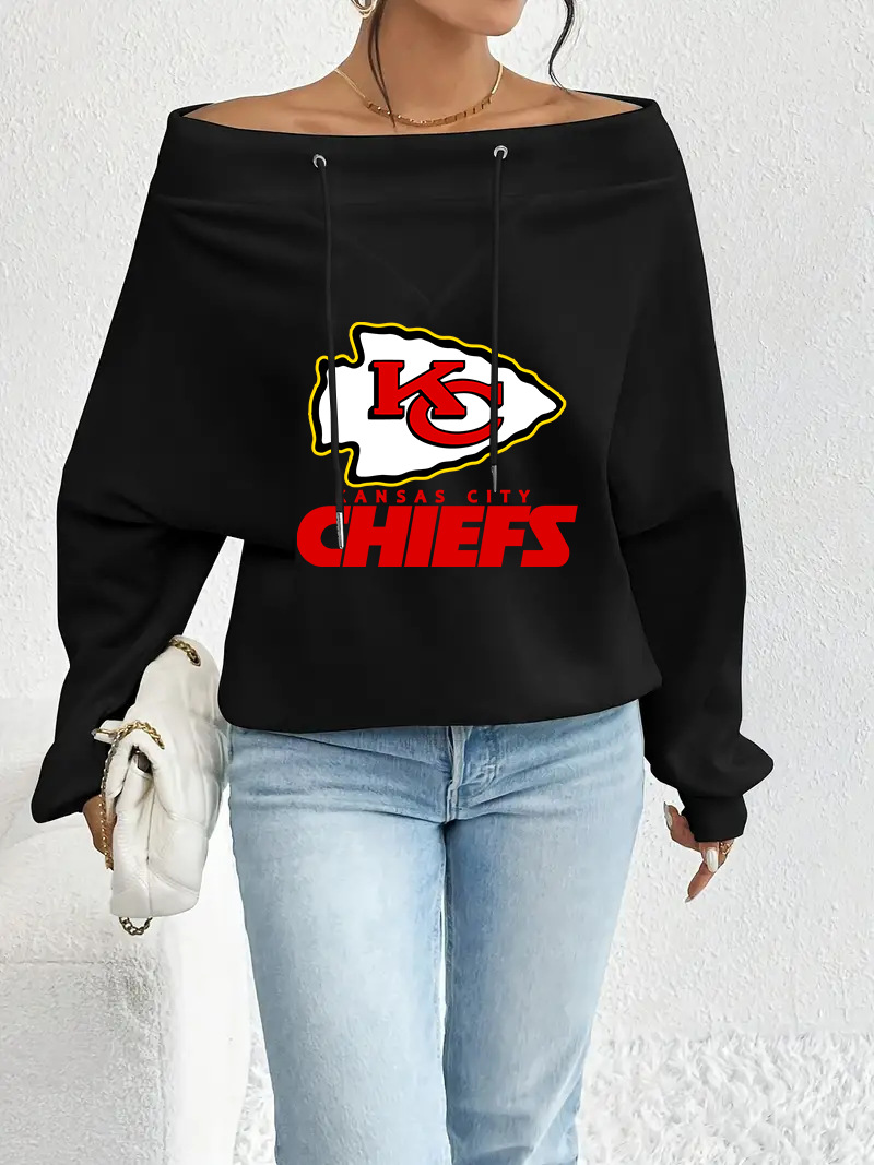 KANSAS CITY CHIEFSCasual printed off-the-shoulder sweatshirt-2