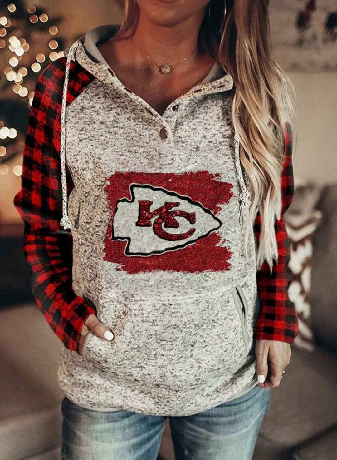 KANSAS CITY CHIEFSPrinted Plaid Long Sleeve Sweatshirt 7