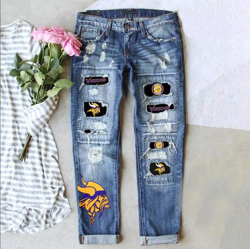 MINNESOTA VIKINGS casual fashion perforated printed jeans