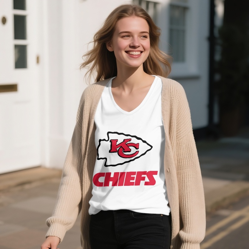 KANSAS CITY CHIEFSOff-shoulder V-neck women's long-sleeved T-shirt-1