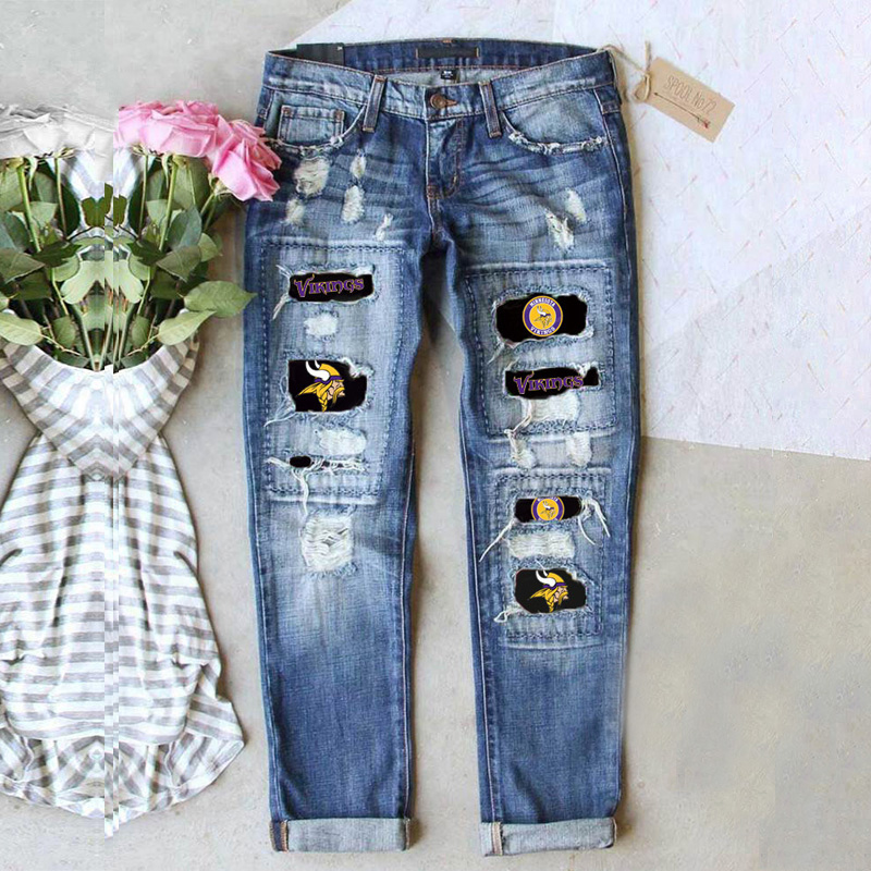MINNESOTA VIKINGS casual fashion perforated printed jeans